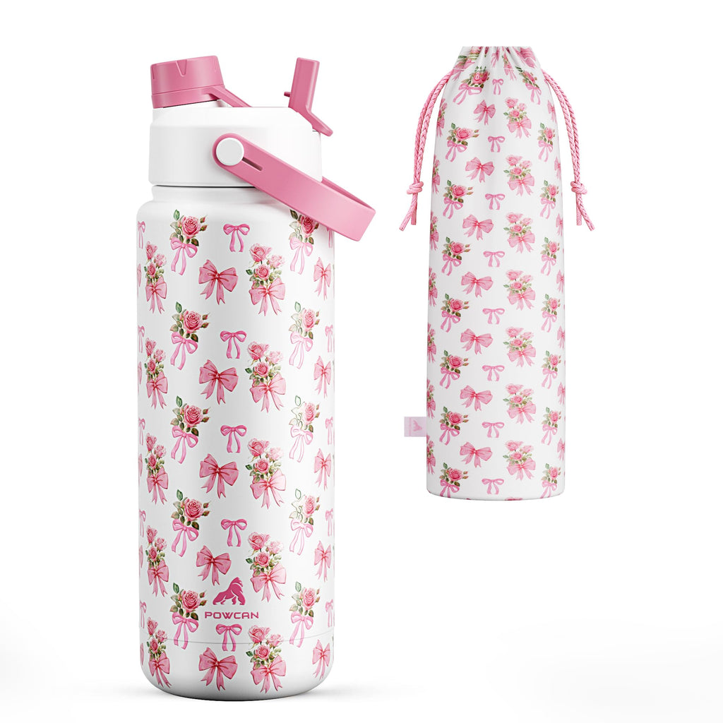 32oz Insulated Water Bottle with 2-in-1 Lid - Stay Hydrated Through Treatment (Pink Ribbons)