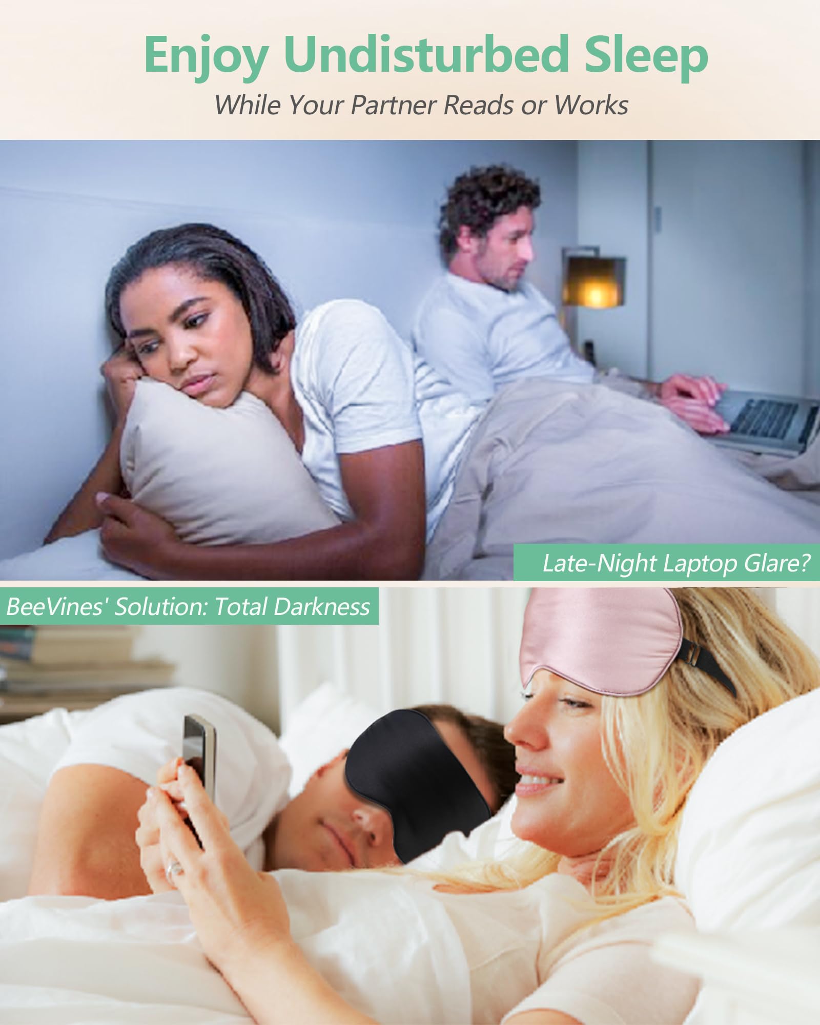 100% Mulberry Silk Sleep Masks - Light-Blocking Comfort for Treatment-Disrupted Sleep (2 Pack, Pink & Black)