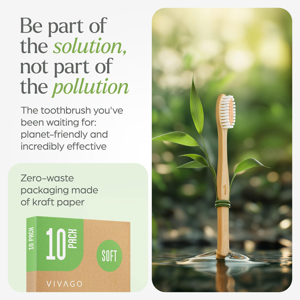 Bamboo Toothbrushes with Soft Bristles - Gentle Oral Care During Treatment (10 Pack)