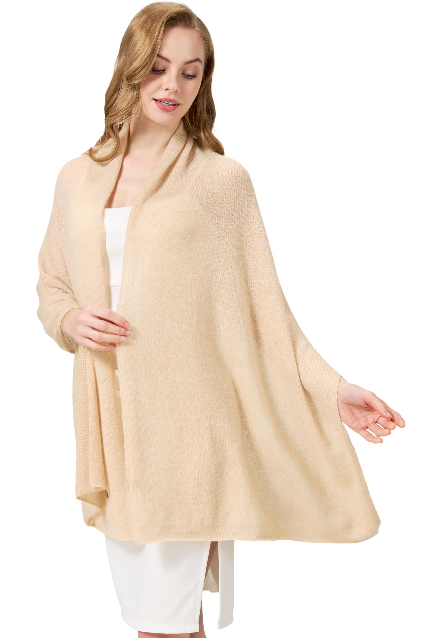 100% Cashmere Shawl - Soft Warmth for Treatment Days (Beige, 70.9" x 23.6")