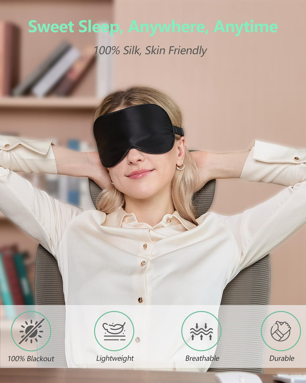 100% Mulberry Silk Sleep Masks - Light-Blocking Comfort for Treatment-Disrupted Sleep (2 Pack, Pink & Black)