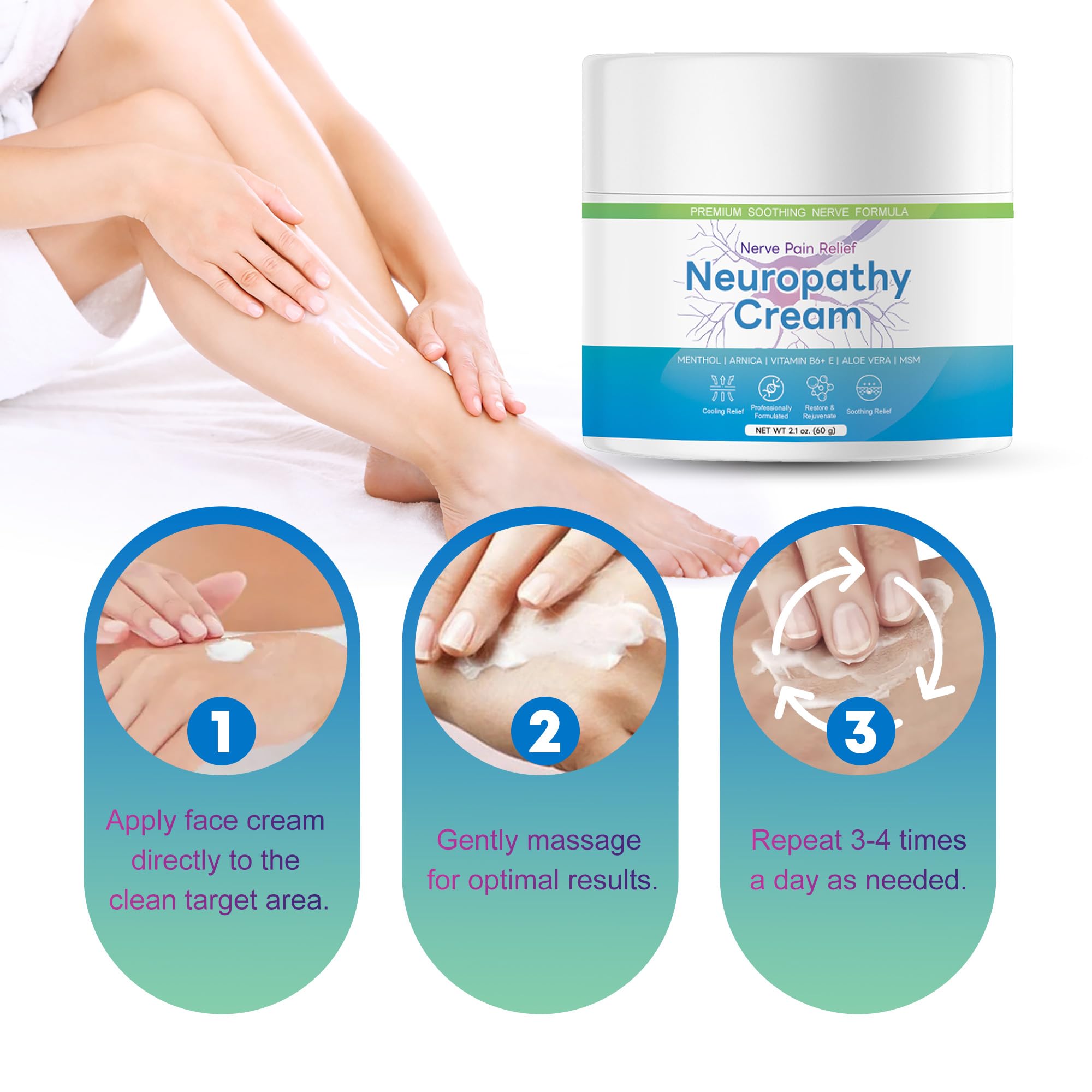 Maximum Strength Neuropathy Pain Relief Cream - Fast-Acting Comfort for Nerve Pain (Menthol Formula)