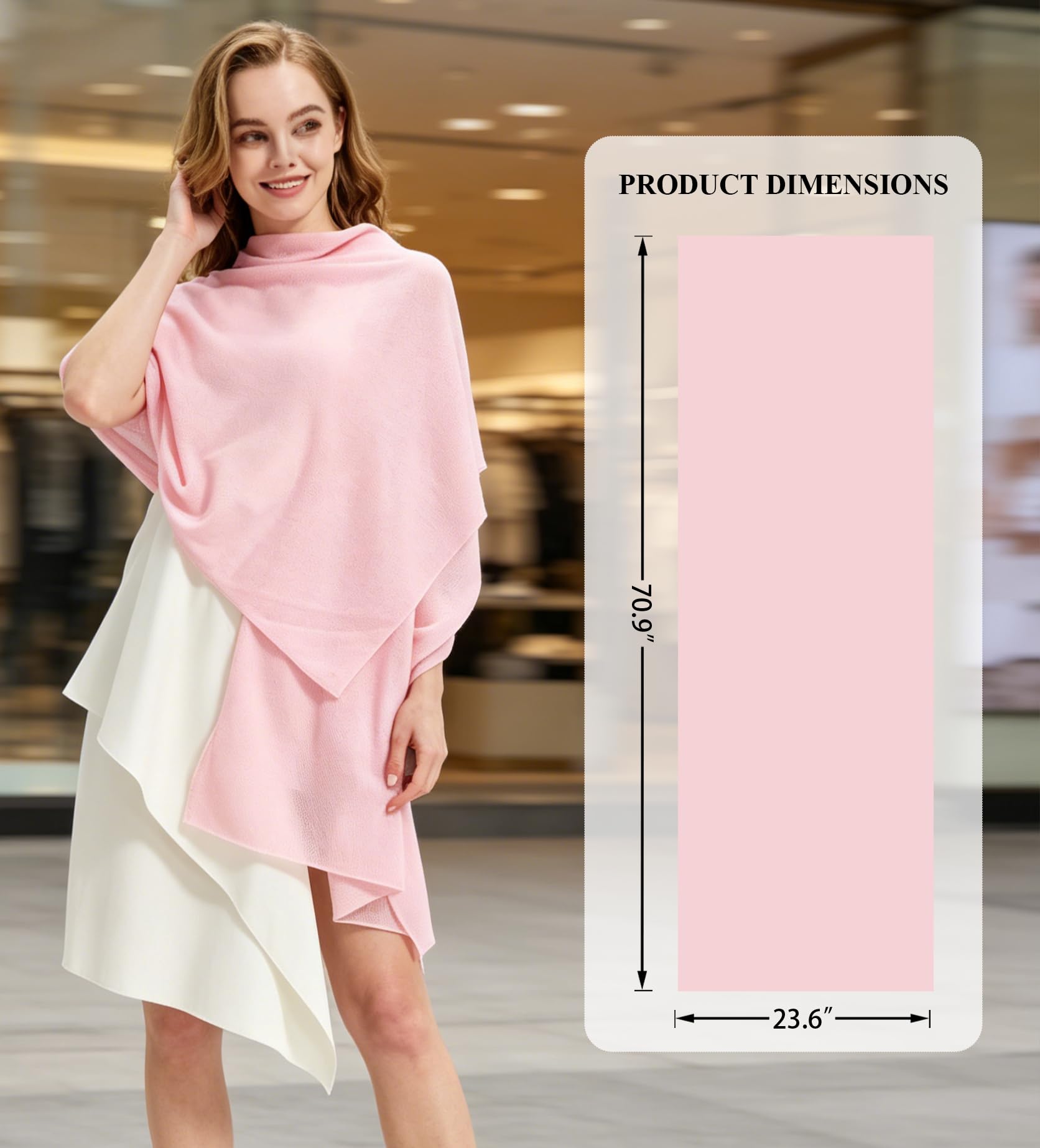 100% Cashmere Shawl - Luxurious Warmth and Comfort for Treatment Days (Pink, 70.9" x 23.6")