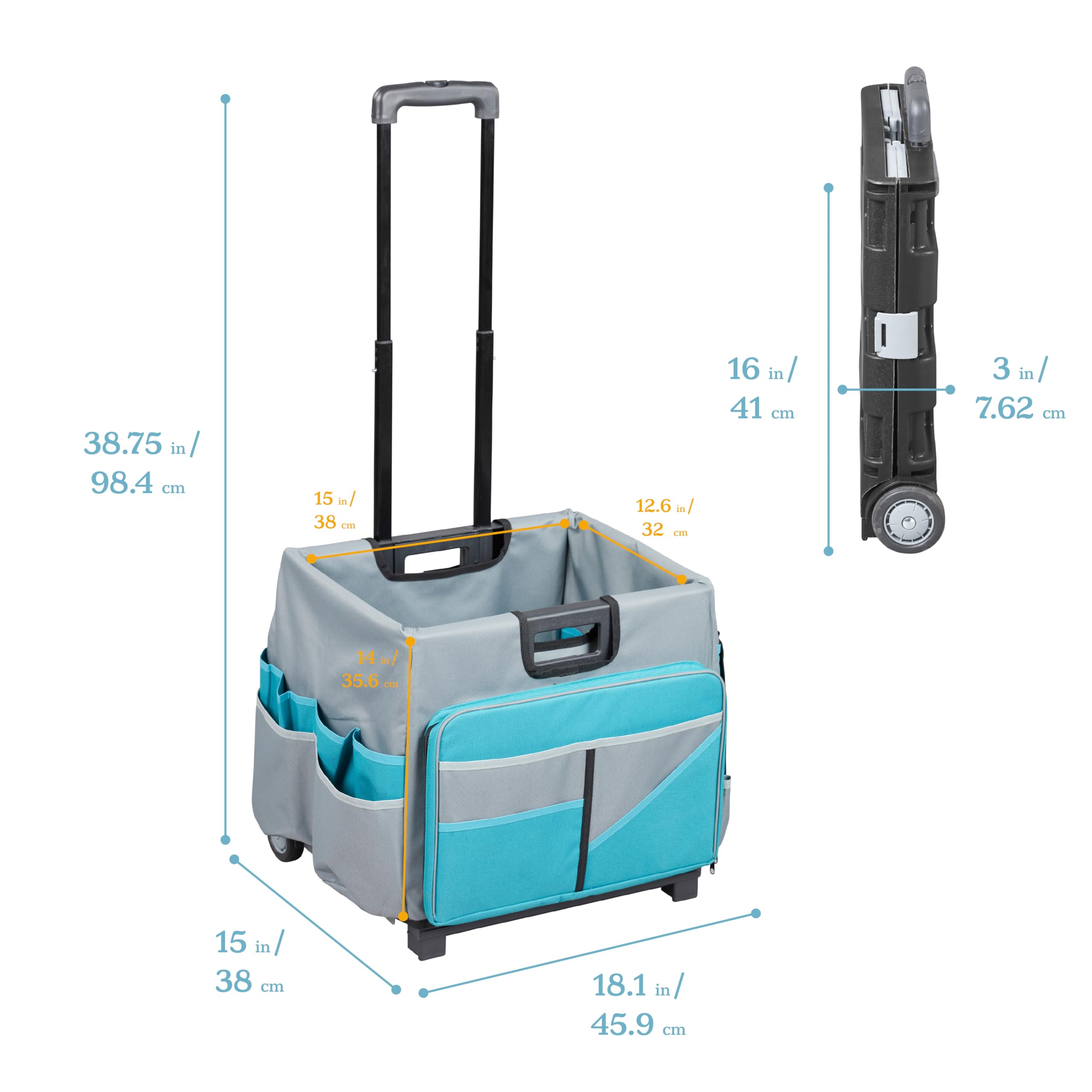 Universal Rolling Cart with Organizer Bag - Effortless Transport for Treatment Days (Turquoise/Grey)