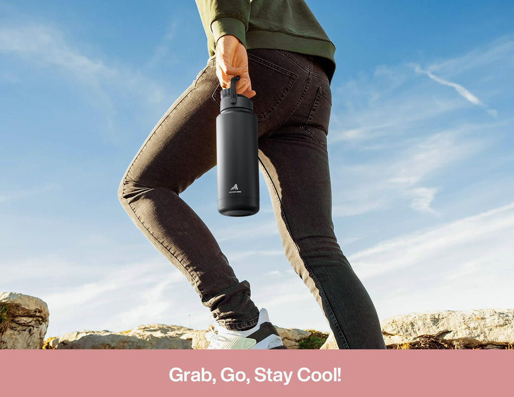 32oz Insulated Water Bottle with 2-in-1 Lid - Stay Hydrated Through Treatment (Pink Ribbons)