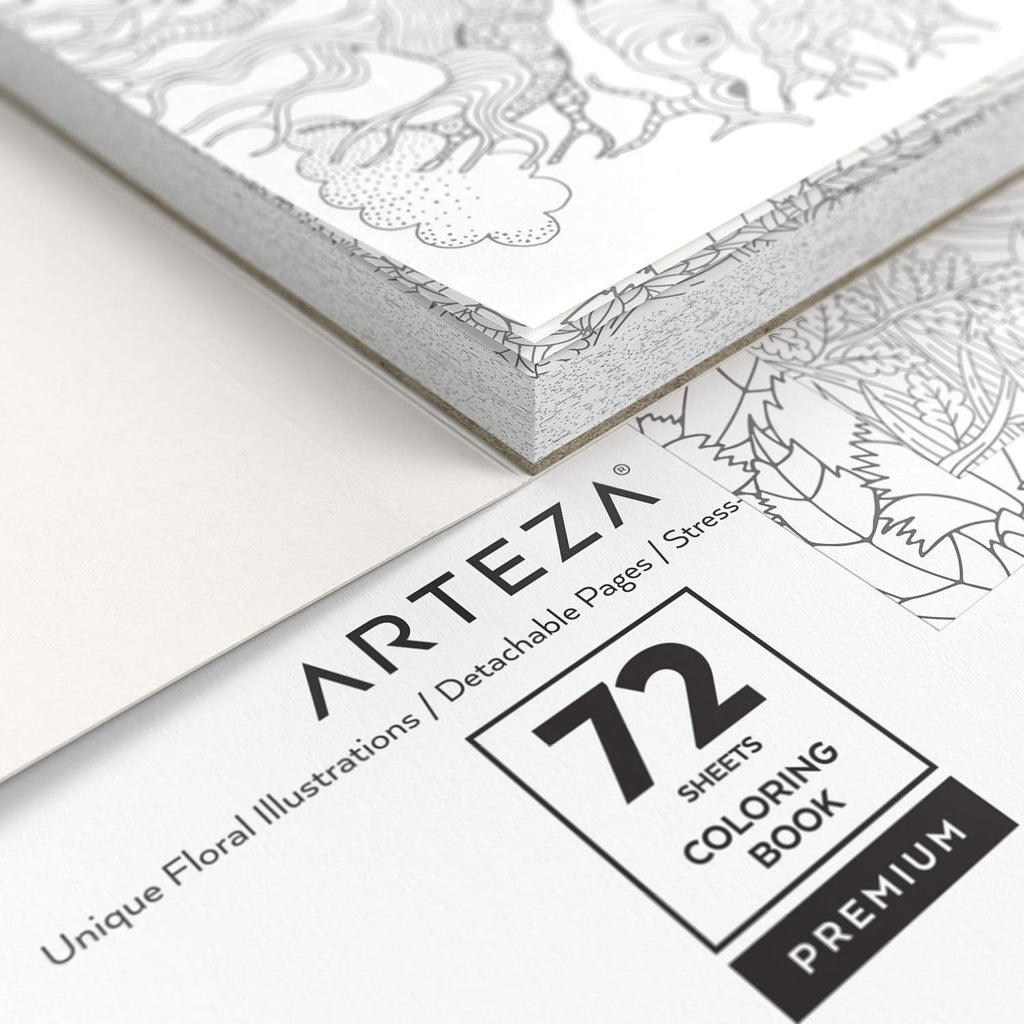 Floral Illustrations High Quality Adult Coloring Book - 72 Designs for Relaxation
