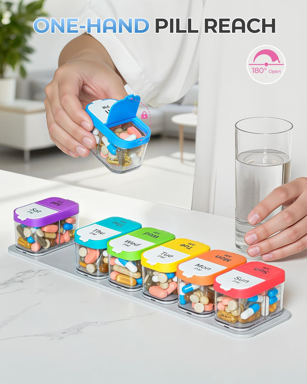 Extra Large Weekly Pill Organizer - Jumbo Capacity for Medication and Supplements (Rainbow, AM/PM)