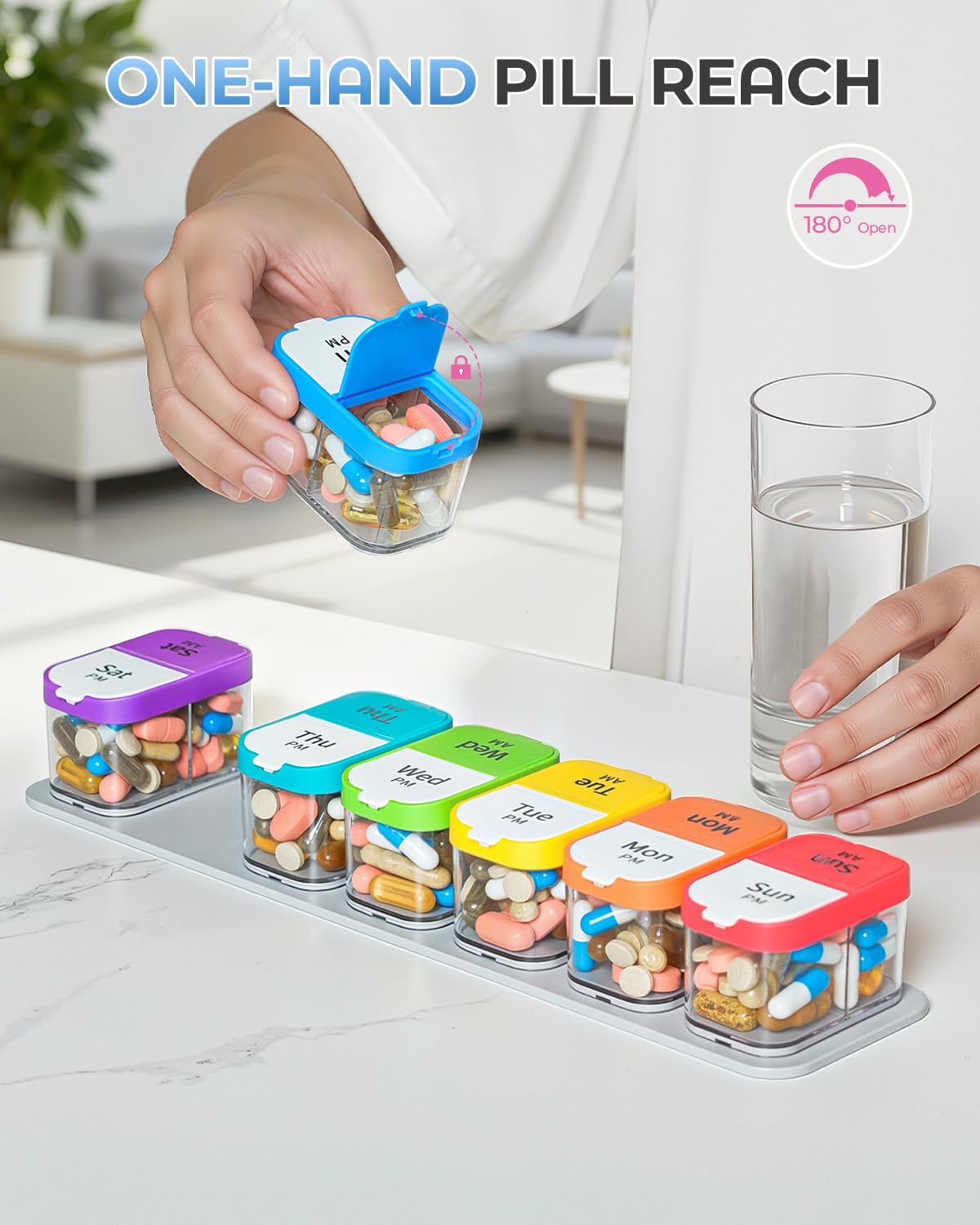 Extra Large Weekly Pill Organizer - Jumbo Capacity for Medication and Supplements (Rainbow, AM/PM)