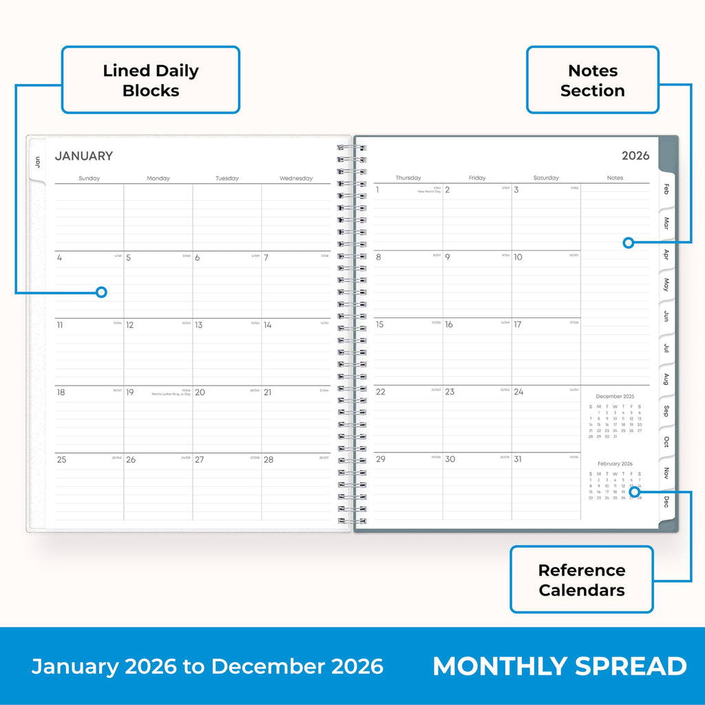 2026 Weekly & Monthly Planner - Command Center Organization (Teal, 8.5" x 11")