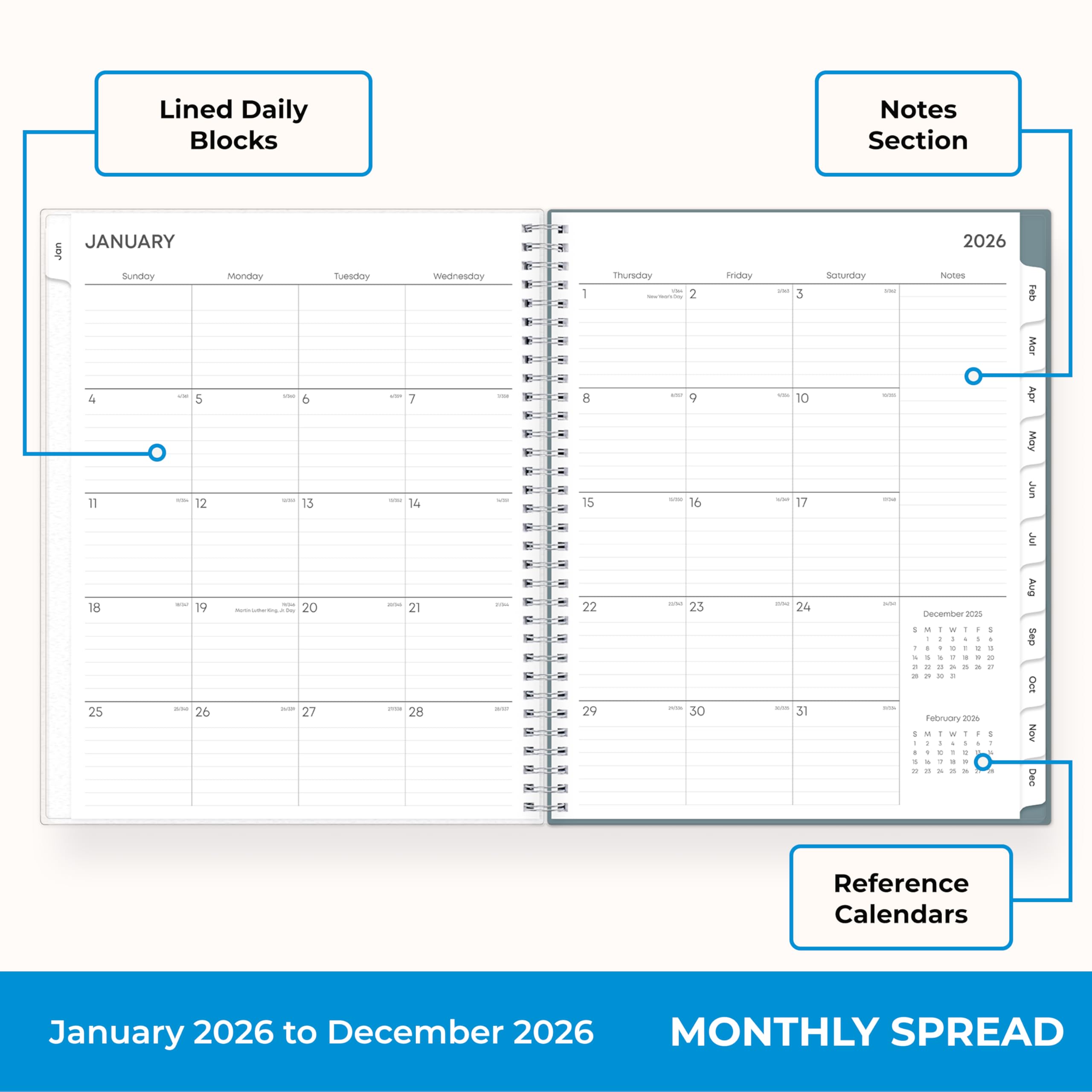 2026 Weekly & Monthly Planner - Command Center Organization (Teal, 8.5" x 11")
