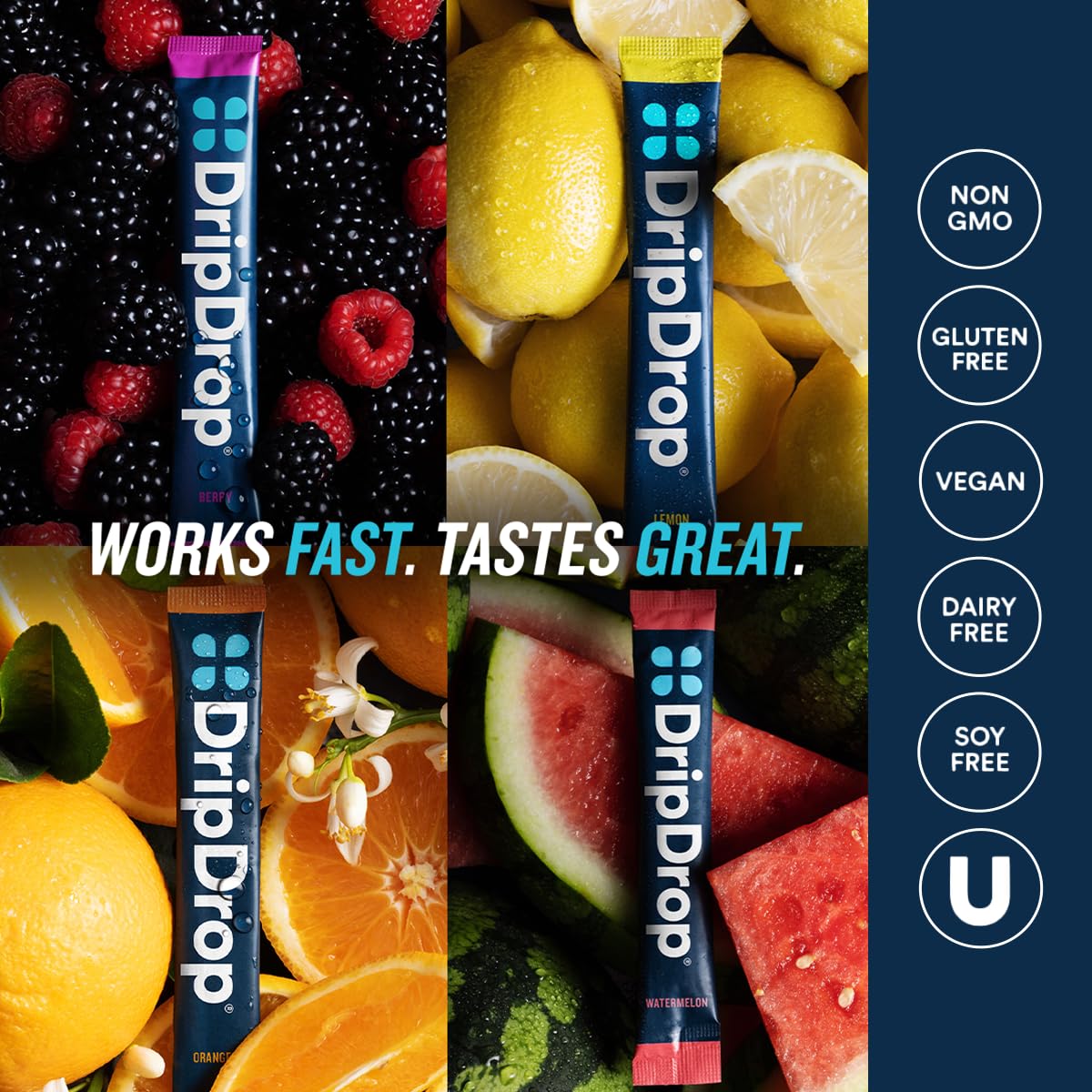 DripDrop Electrolyte Hydration Packets - Combat Treatment-Related Dehydration (32 Pack)