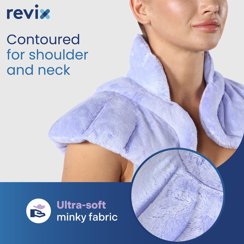 REVIX Weighted Neck and Shoulder Wrap - Microwavable Moist Heat for Treatment Pain Relief (Orchid, Aromatherapy)