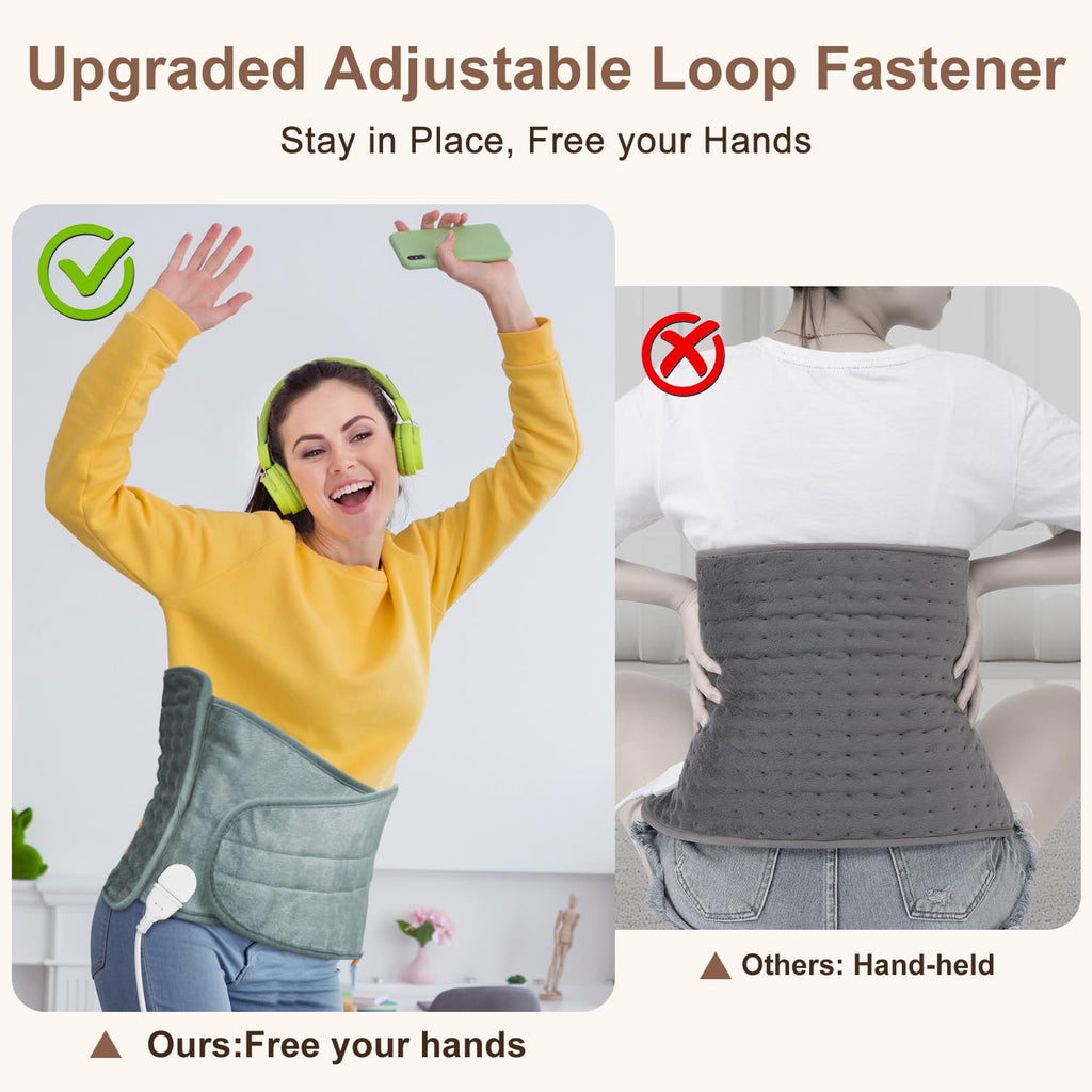 Extra Large Electric Heating Pad with Belt - Hands-Free Pain Relief