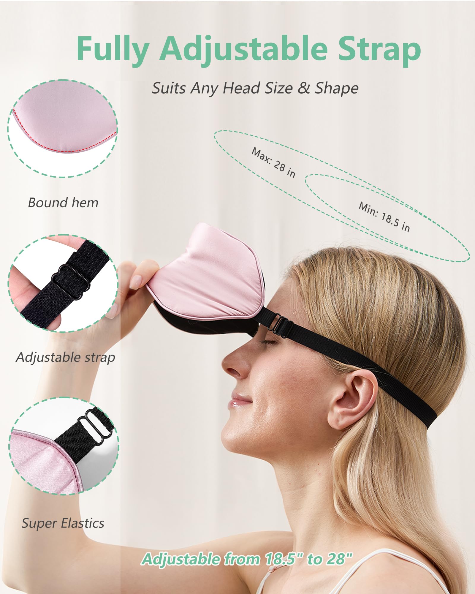 100% Mulberry Silk Sleep Masks - Light-Blocking Comfort for Treatment-Disrupted Sleep (2 Pack, Pink & Black)
