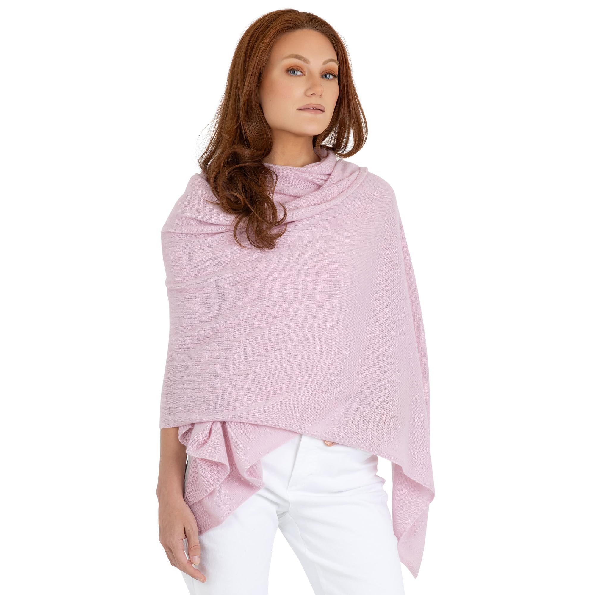 100% Cashmere Knitted Wrap Shawl Extra Large Scarf Stole (Pink)
