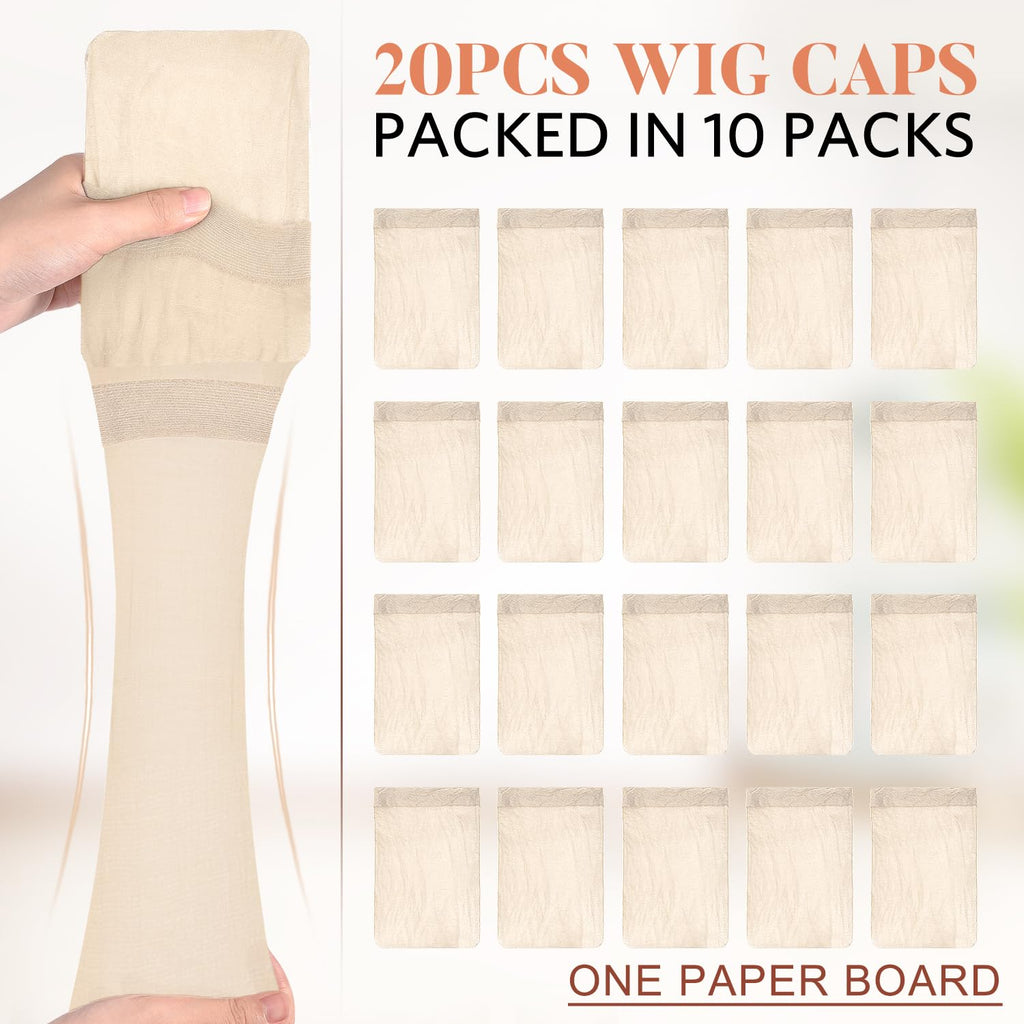 Nylon Wig Caps - Comfortable, Breathable Base for Chemotherapy Wigs (Beige, 20 Pack)