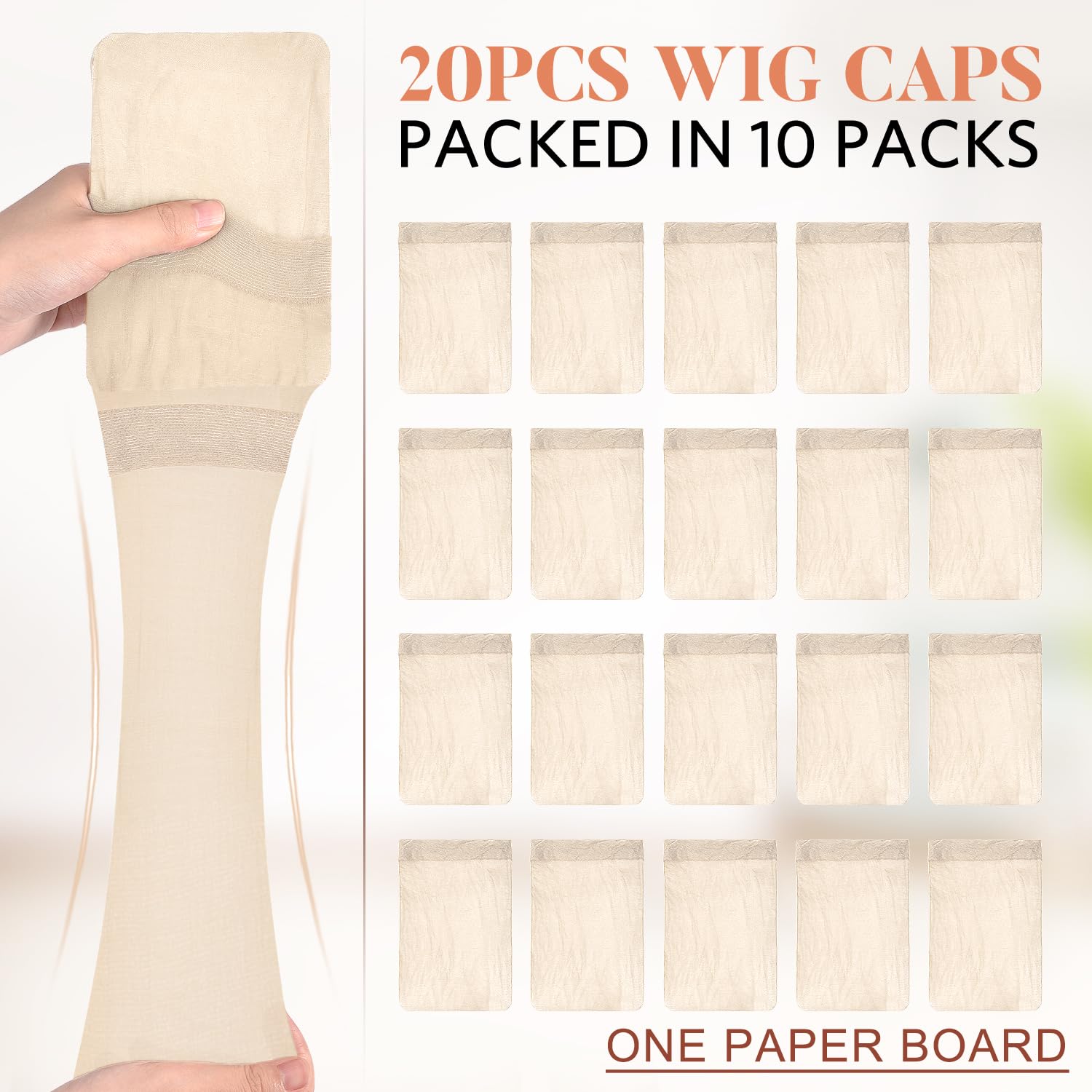 Nylon Wig Caps - Comfortable, Breathable Base for Chemotherapy Wigs (Beige, 20 Pack)