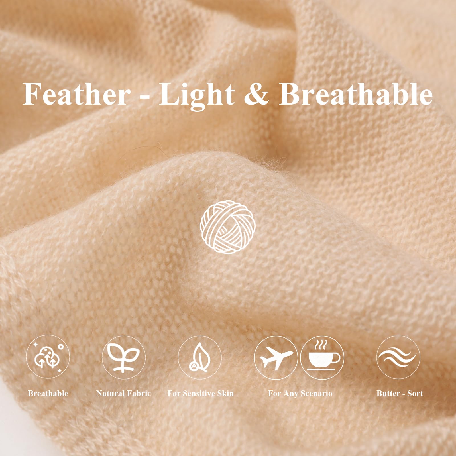 100% Cashmere Shawl - Soft Warmth for Treatment Days (Beige, 70.9" x 23.6")