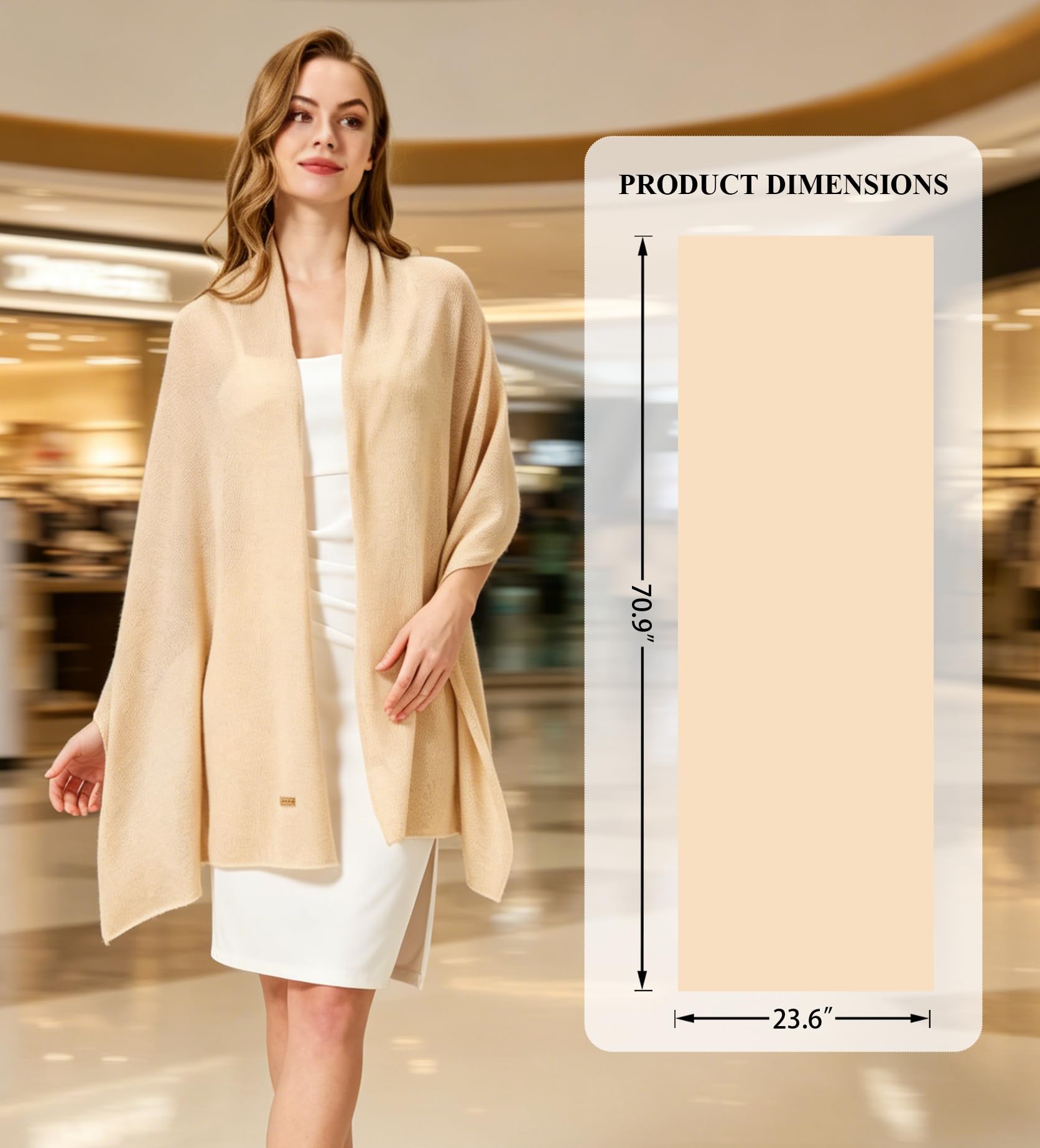 100% Cashmere Shawl - Soft Warmth for Treatment Days (Beige, 70.9" x 23.6")