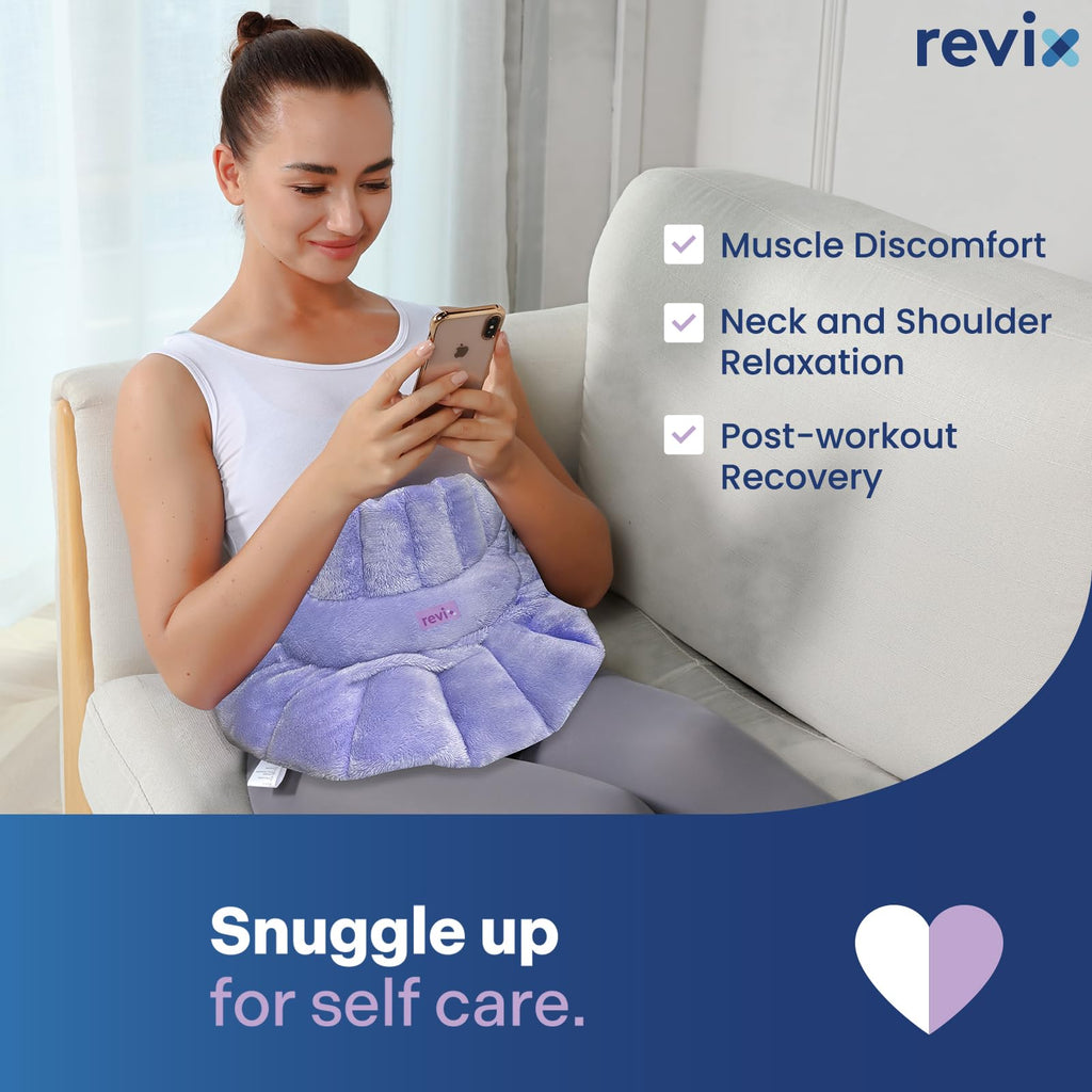 REVIX Weighted Neck and Shoulder Wrap - Microwavable Moist Heat for Treatment Pain Relief (Orchid, Aromatherapy)
