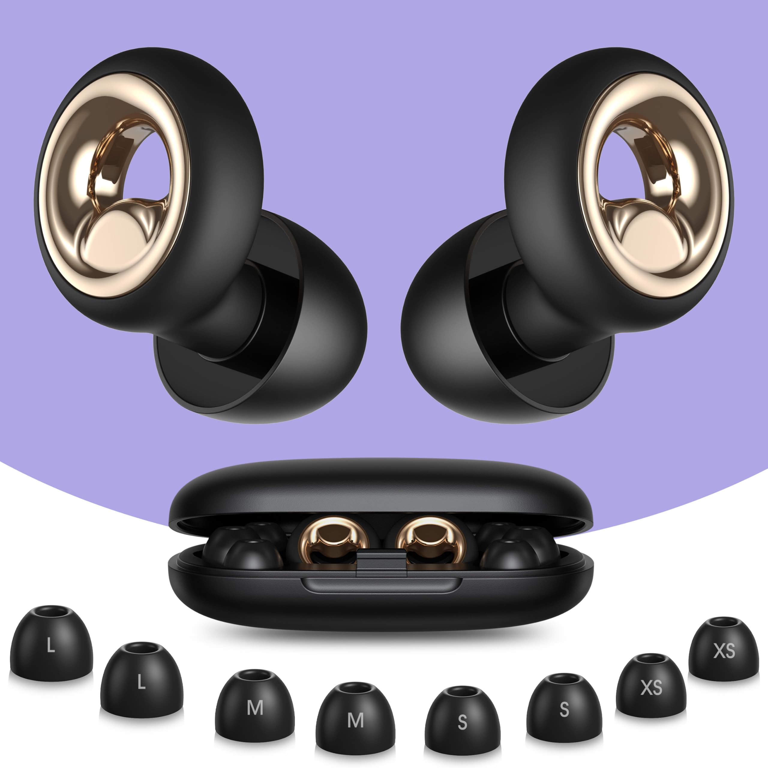 Reusable Silicone Noise-Blocking Ear Plugs - Better Sleep During Treatment and At Home (Dark Grey, 4 Sizes)