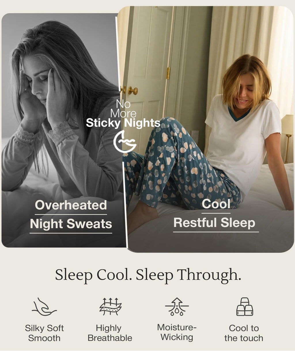 Bamboo Viscose Pajama Set with V-Neck - Cooling Sleepwear Ocean Green, Large
