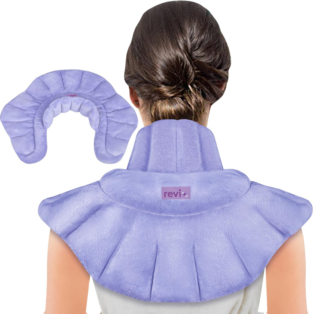 REVIX Weighted Neck and Shoulder Wrap - Microwavable Moist Heat for Treatment Pain Relief (Orchid, Aromatherapy)