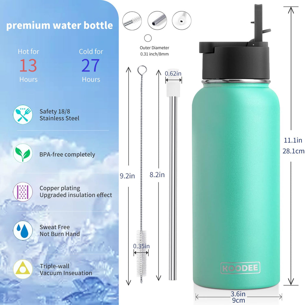 32oz Insulated Water Bottle with Straw - Stay Hydrated Through Treatment (Teal)