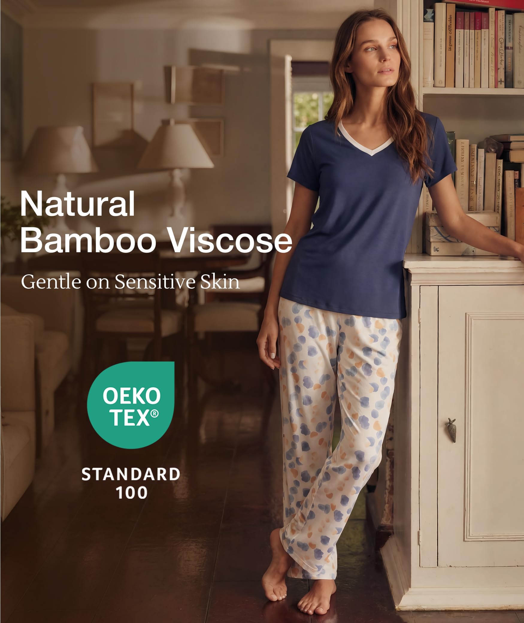 Bamboo Viscose Pajama Set with V-Neck - Cooling Sleepwear for Treatment Days (Slate Blue)