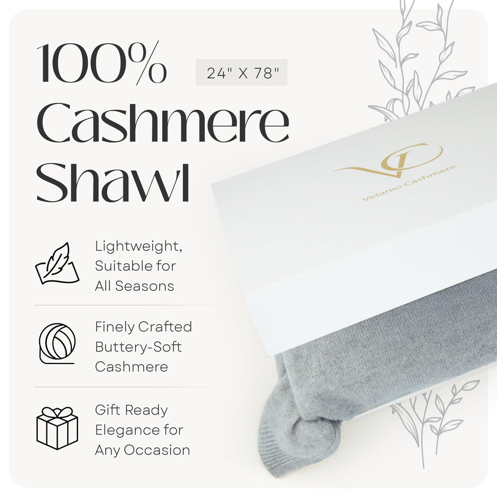 100% Cashmere Shawl - Luxurious Warmth and Comfort for Treatment Days (Grey, 70.9" x 23.6")