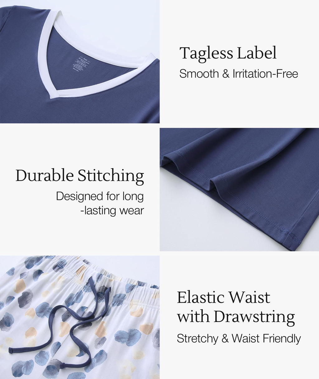 Bamboo Viscose Pajama Set with V-Neck - Cooling Sleepwear for Treatment Days (Slate Blue)