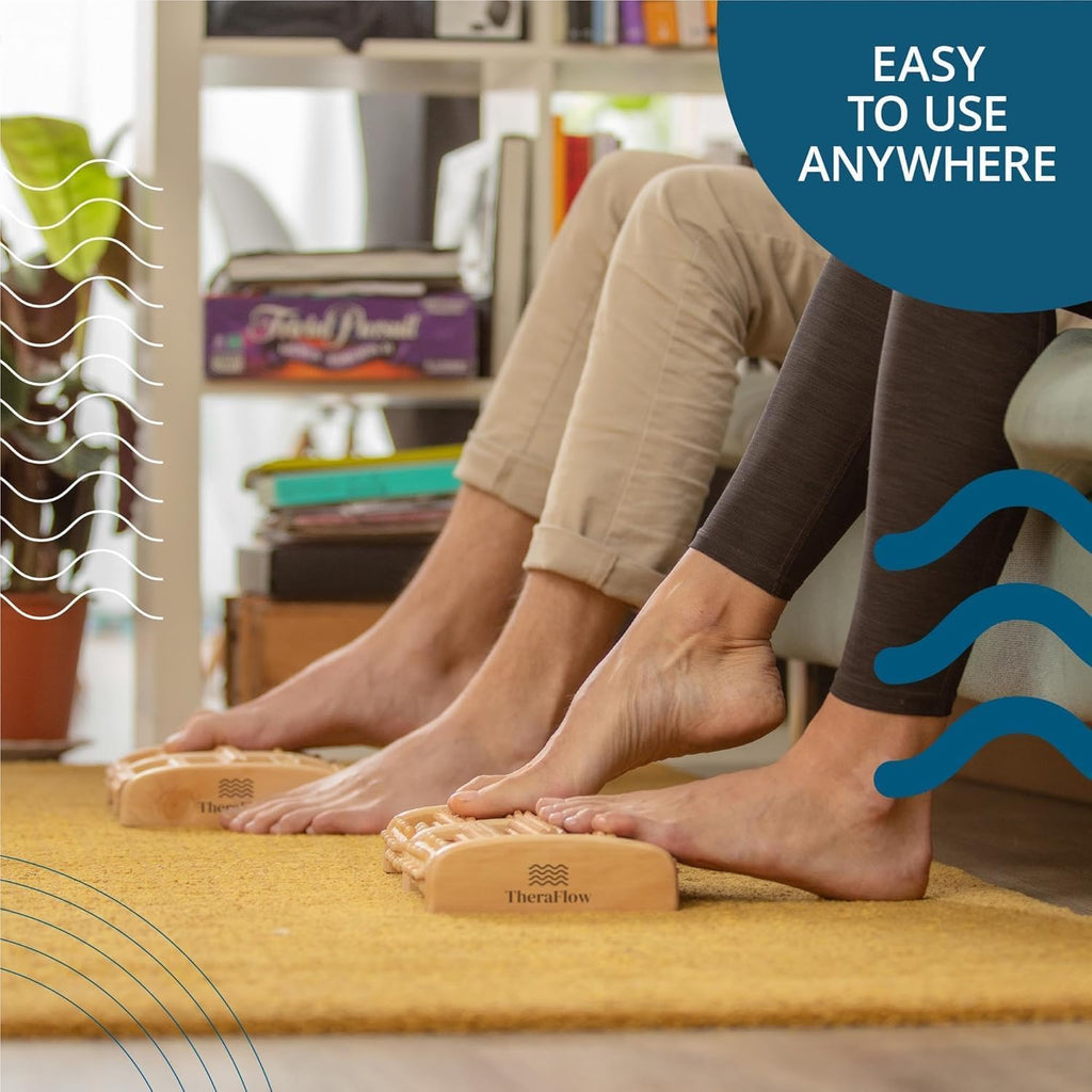 Wooden Foot Massager Roller - Neuropathy Pain Relief and Circulation Support (Includes Reflexology Chart)