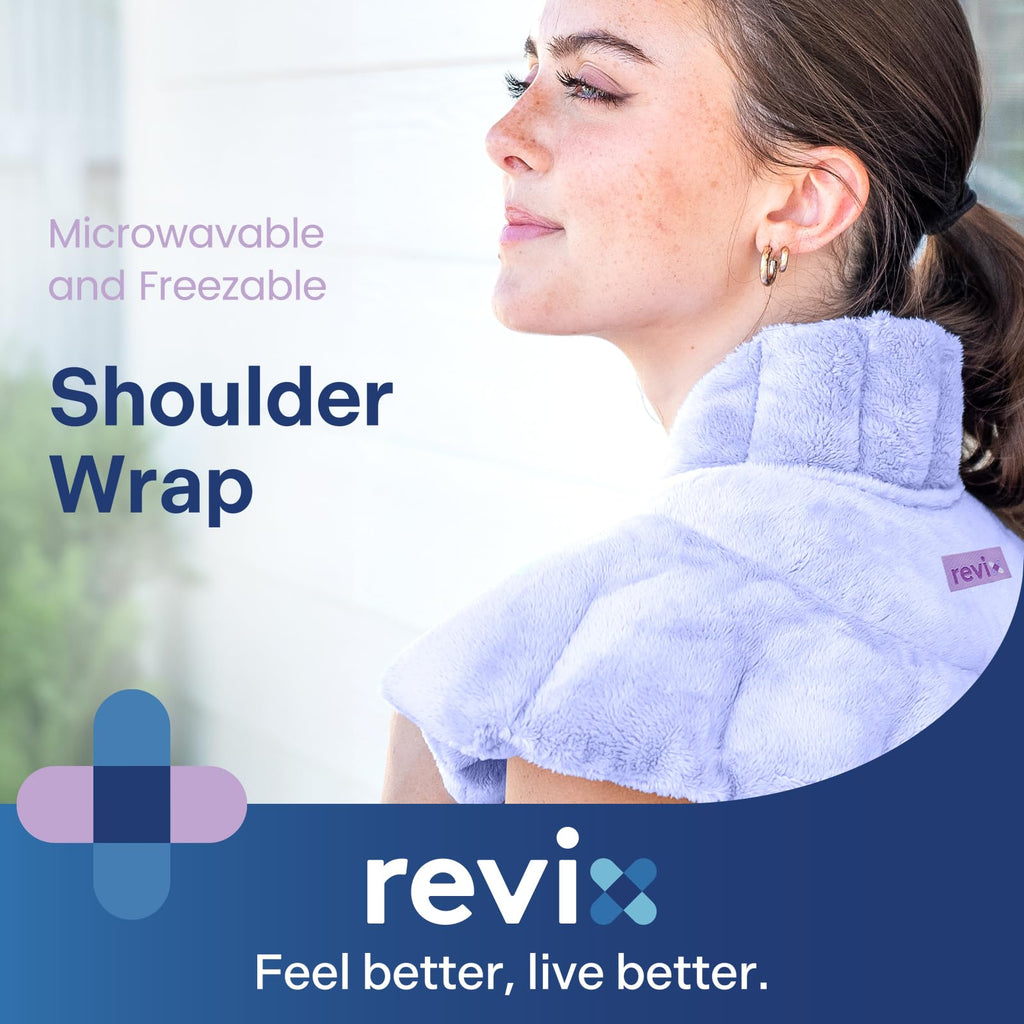 REVIX Weighted Neck and Shoulder Wrap - Microwavable Moist Heat for Treatment Pain Relief (Orchid, Aromatherapy)