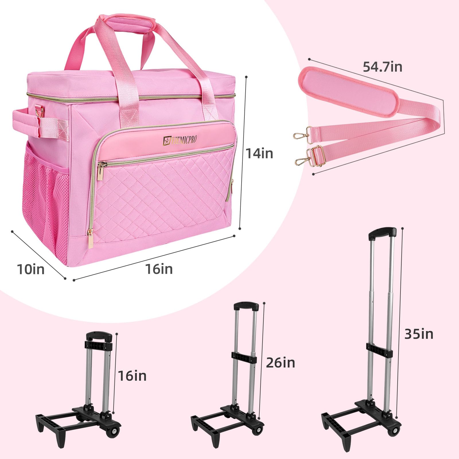 Rolling Tote Bag with Detachable Trolley - Versatile Transport for Treatment Days (Pink)