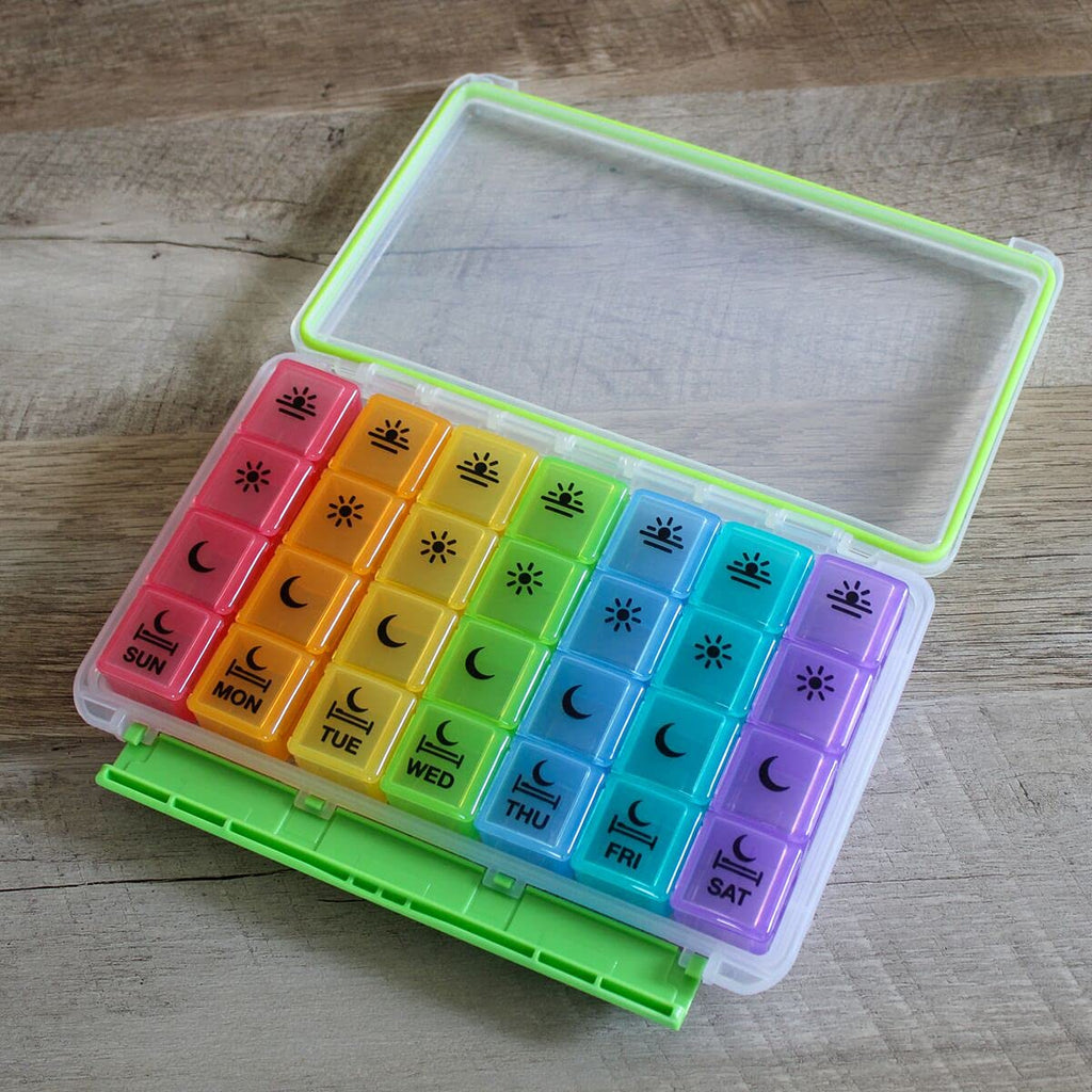 Weekly 7-Day Pill Organizer - 4 Times Daily with Removable Daily Compartments