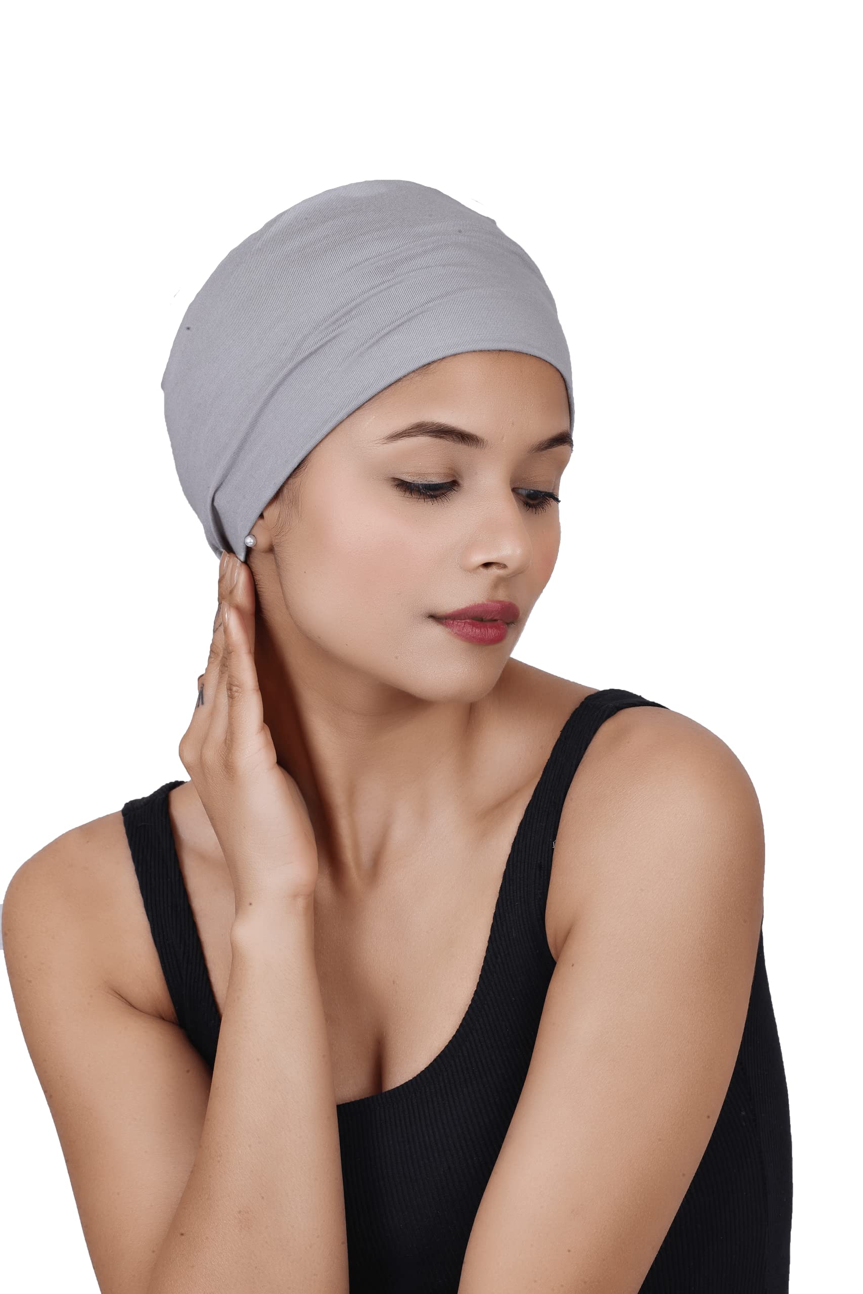 Bamboo Soft Sleep Cap - Comfortable Head Covering for Chemotherapy Hair Loss (Ash, Double-Layer)