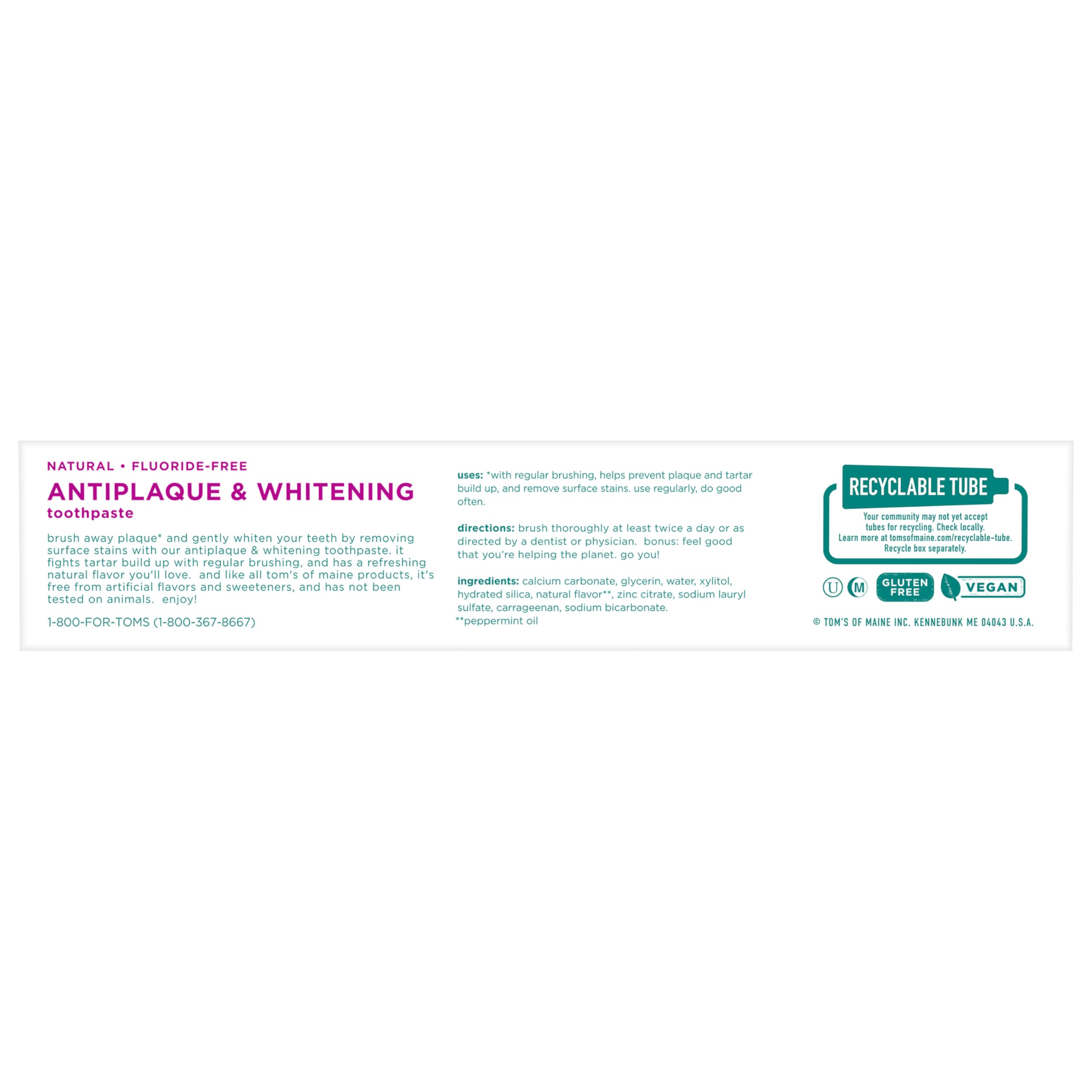 Tom's of Maine Fluoride-Free Natural Toothpaste - Gentle Oral Care for Treatment-Sensitive Mouths (Peppermint, 2-Pack)