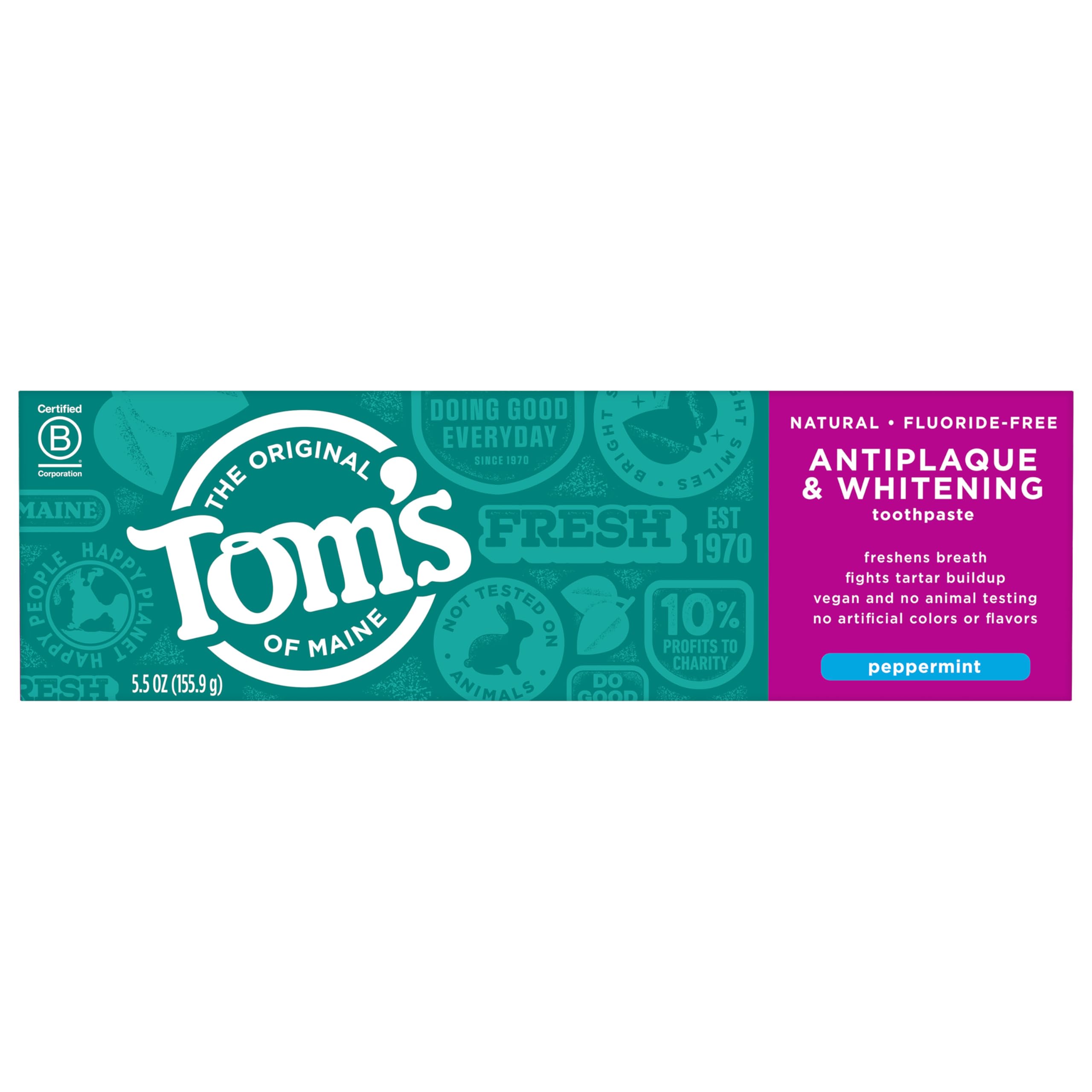 Tom's of Maine Fluoride-Free Natural Toothpaste - Gentle Oral Care for Treatment-Sensitive Mouths (Peppermint, 2-Pack)