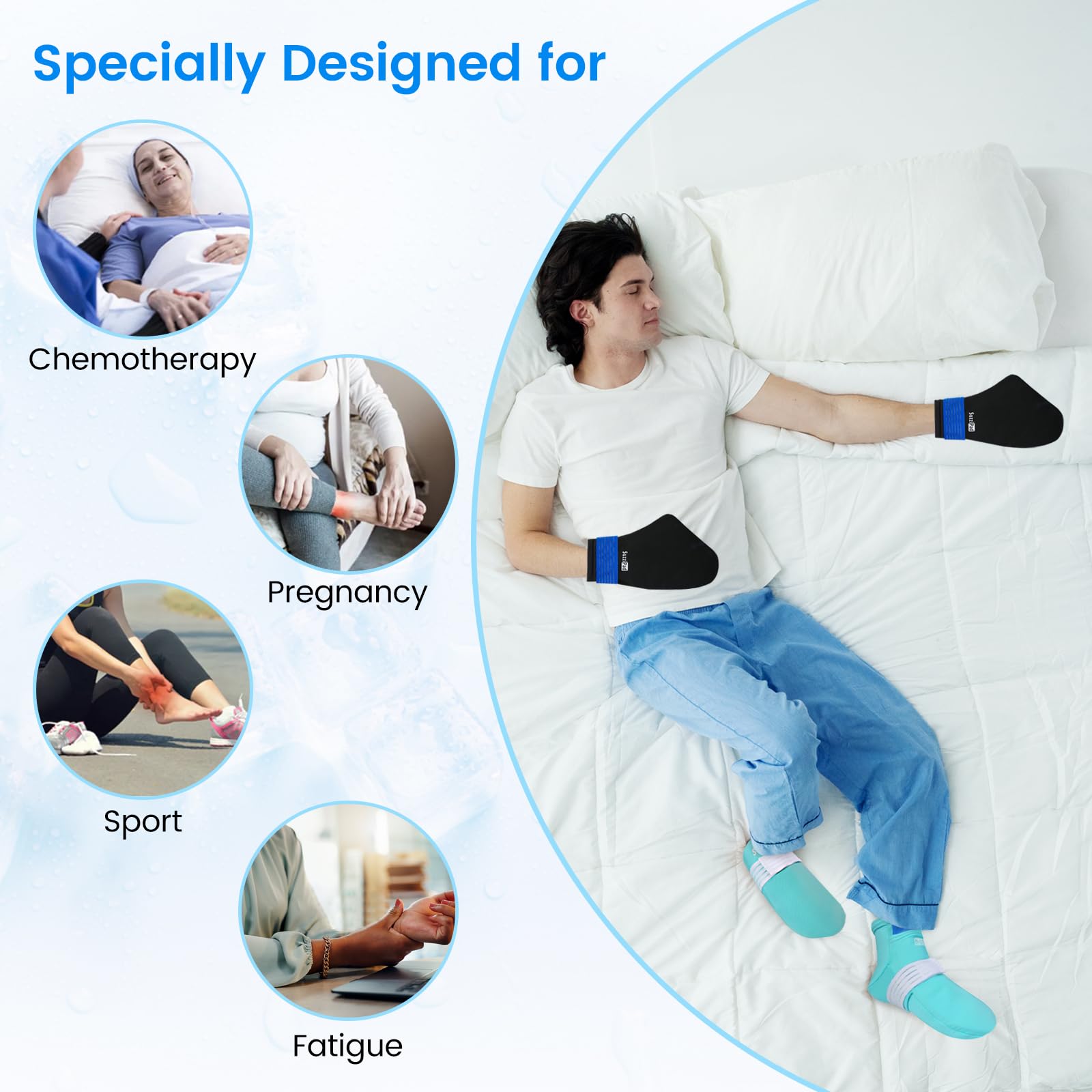 Cold Therapy Socks & Gloves Ice Pack Set - (Black/Turquoise, S/M)