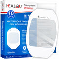 Transparent Film Dressing 4" x 4.75" (10 Pack) - Waterproof Adhesive Wound Bandages for Post-Surgical Shower, IV Shield, Tattoo Aftercare, Clear Breathable Dressing Patches by HEALQU