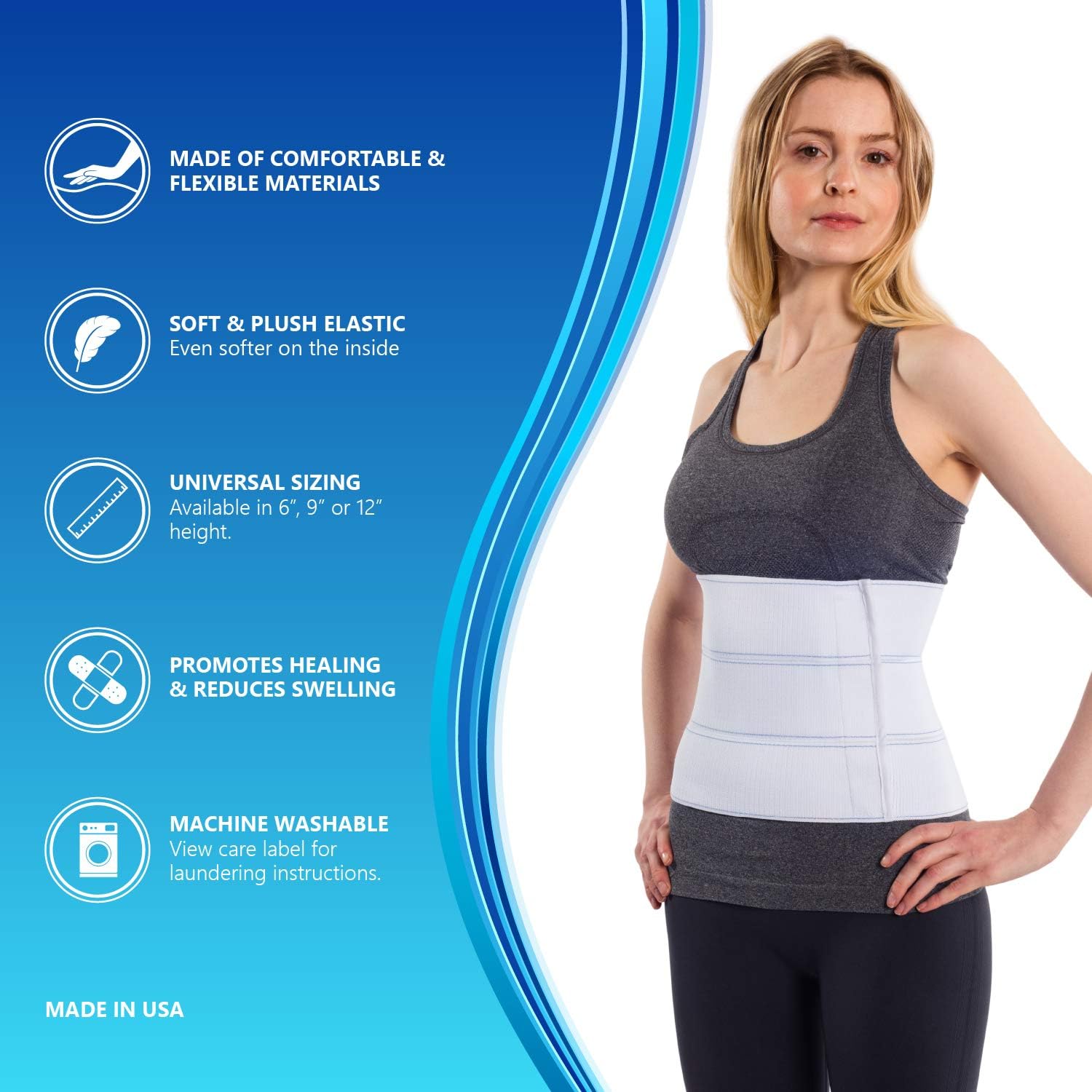 Abdominal Binder - Post-Surgical Support and Comfort (3-Panel, 9" High, Multiple Sizes)