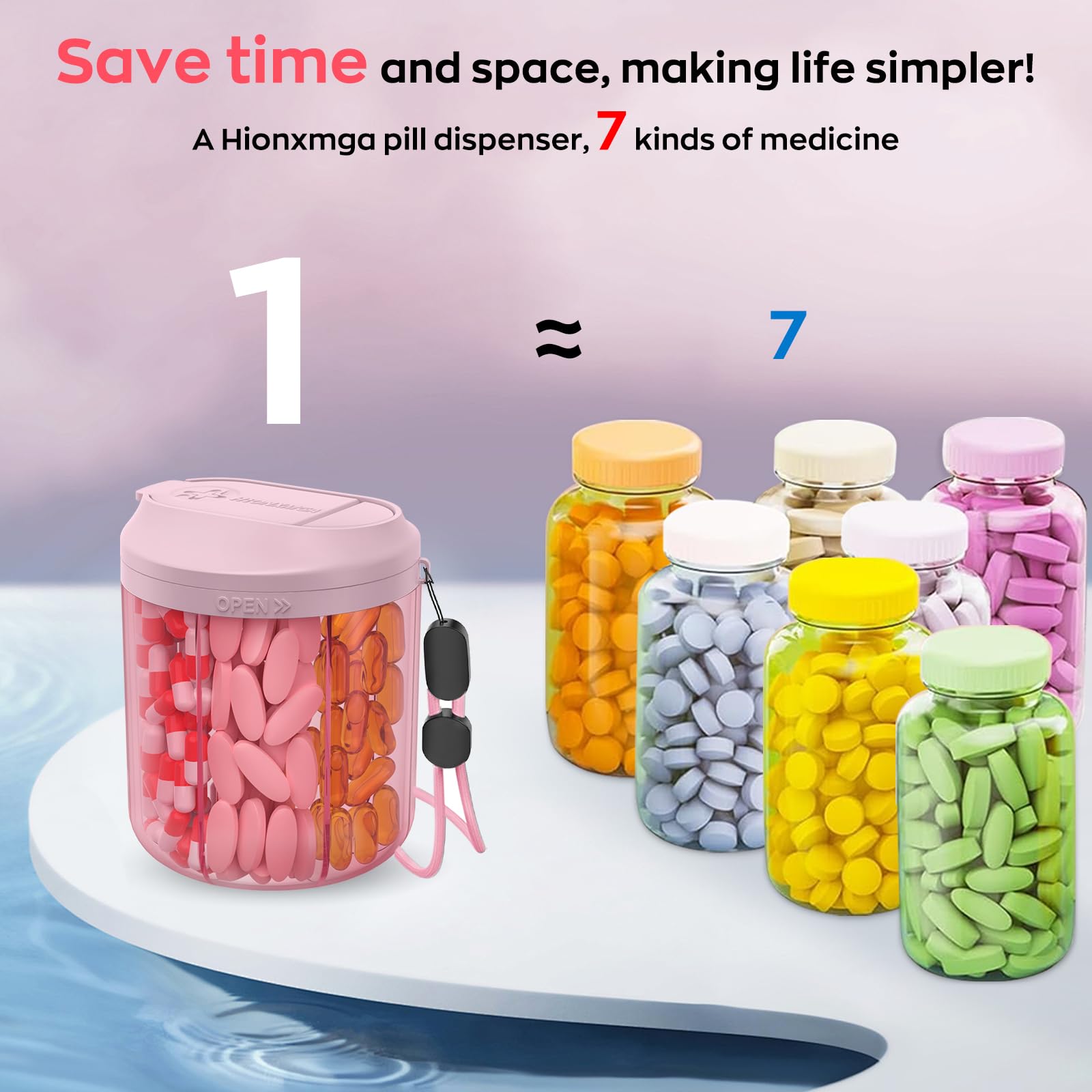 7-Compartment Rotating Pill Dispenser - Organize Multiple Medications Effortlessly (Pink)