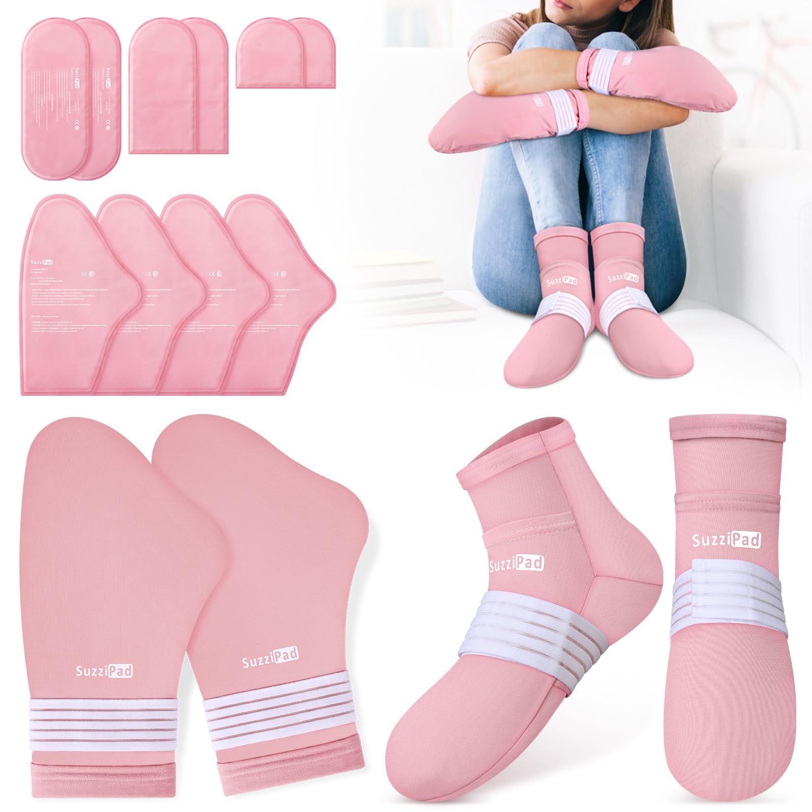Cold Therapy Socks & Gloves Ice Pack Set - (Pink, S/M)