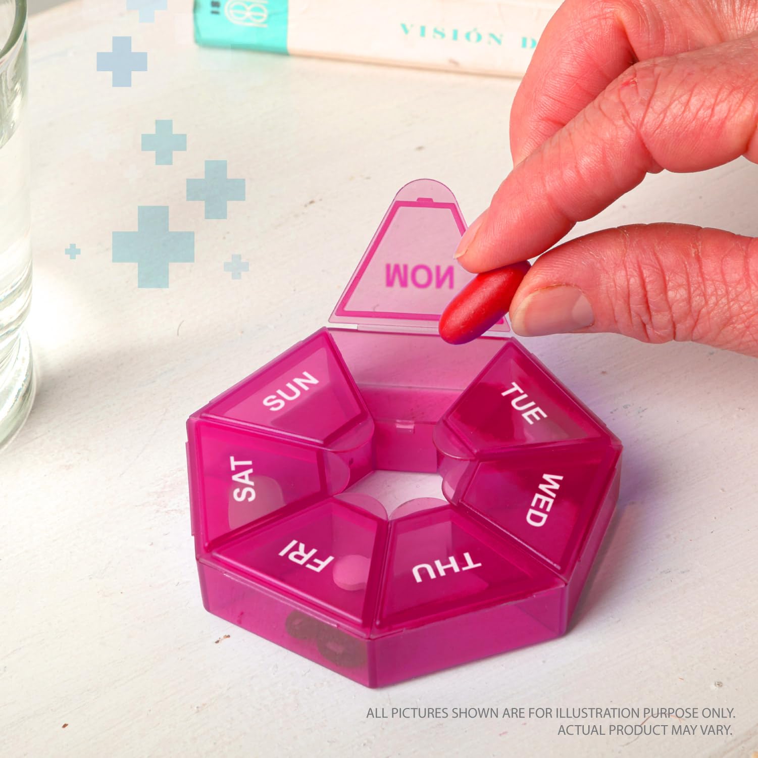 Compact Round Weekly Pill Organizer - Pocket-Sized for On-the-Go (Pink)