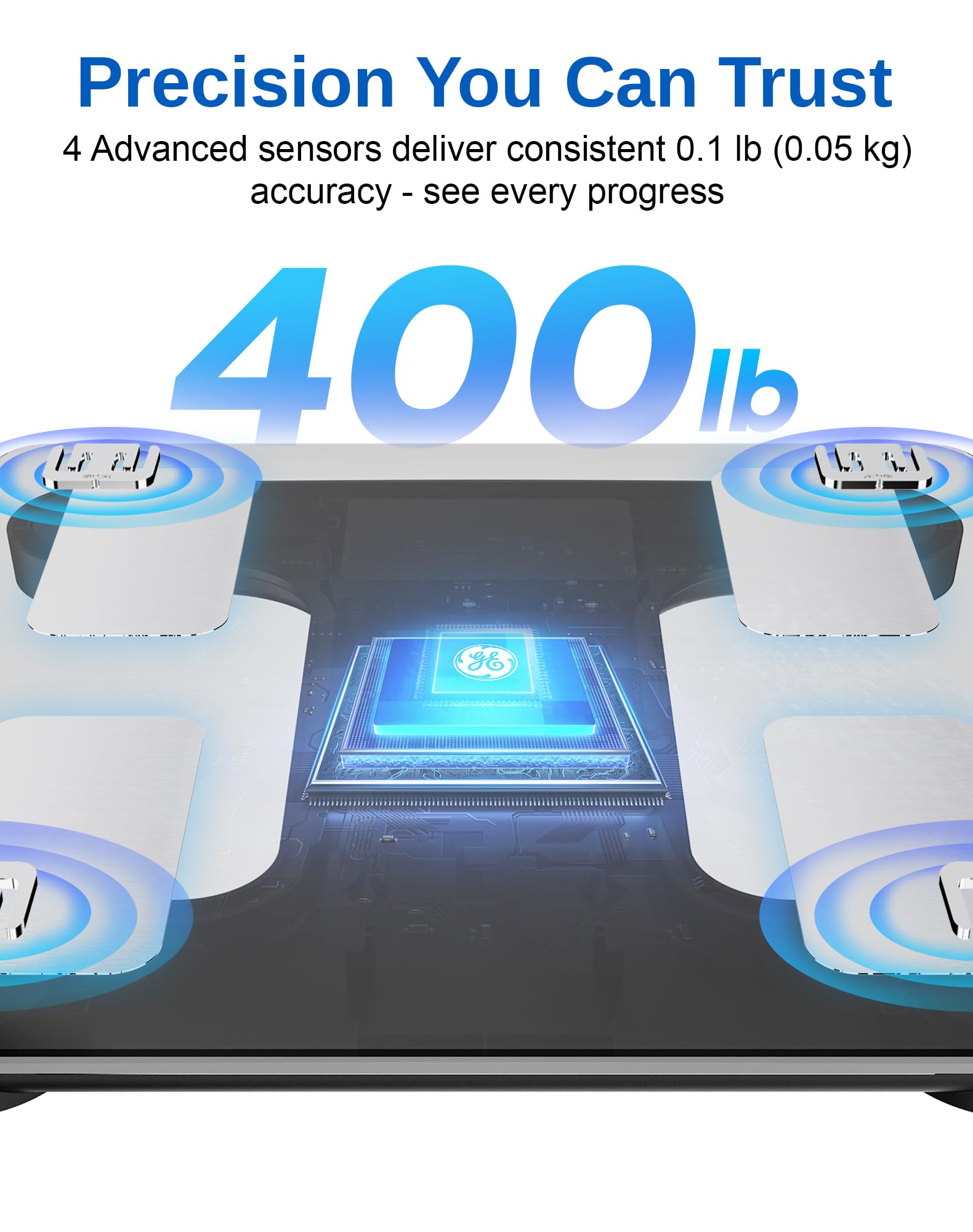 Smart Body Composition Scale - Track Treatment Weight and Muscle Changes (Black, 400lb Capacity)