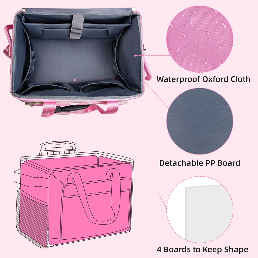 Rolling Tote Bag with Detachable Trolley - Versatile Transport for Treatment Days (Pink)