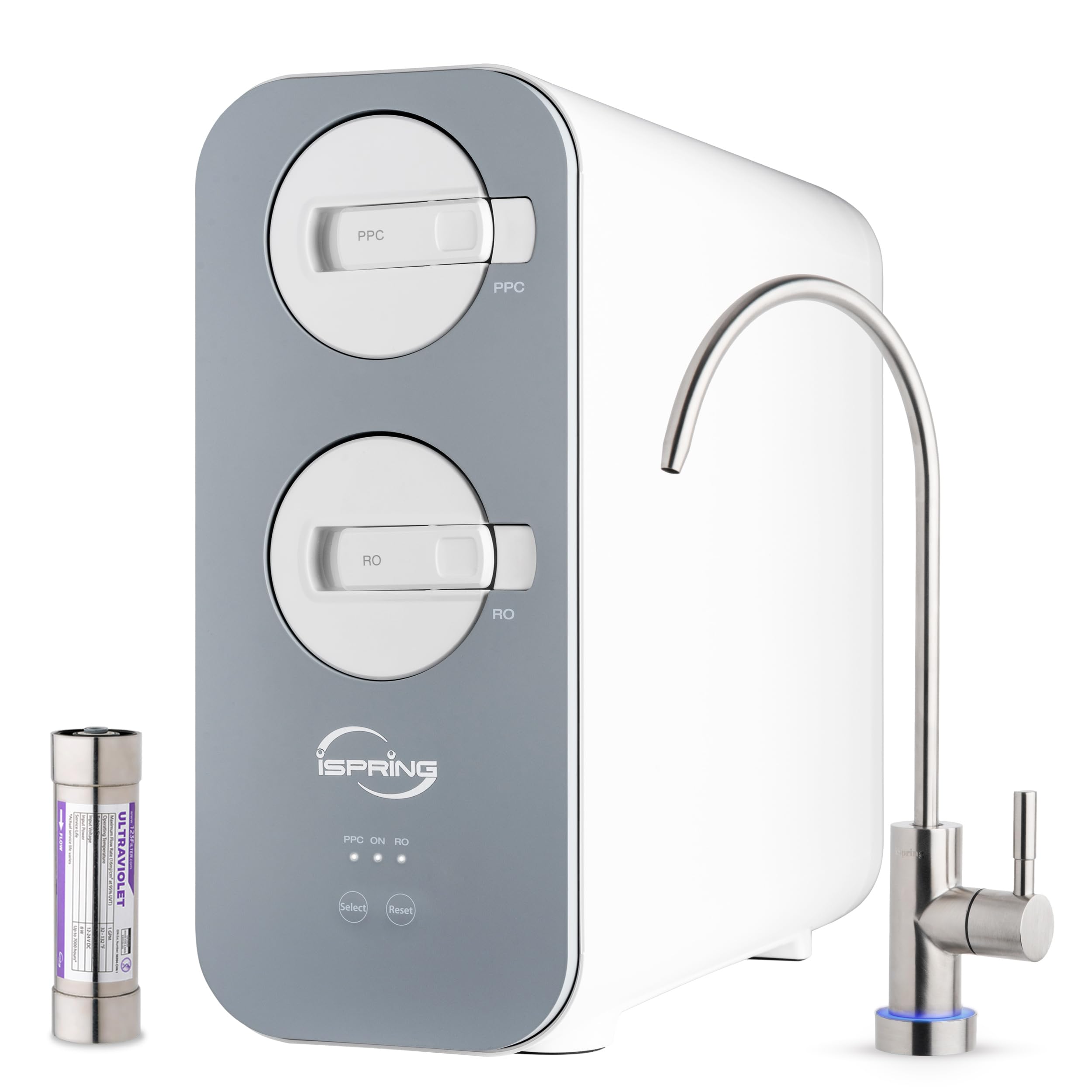 ankless Reverse Osmosis System with LED UVF8 Light, 800 GPD Fast Flow RO System, 2.5:1 Pure to Drain Ratio RO Water Filter System, Brushed Nickel Faucet