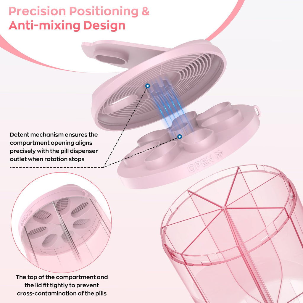 7-Compartment Rotating Pill Dispenser - Organize Multiple Medications Effortlessly (Pink)