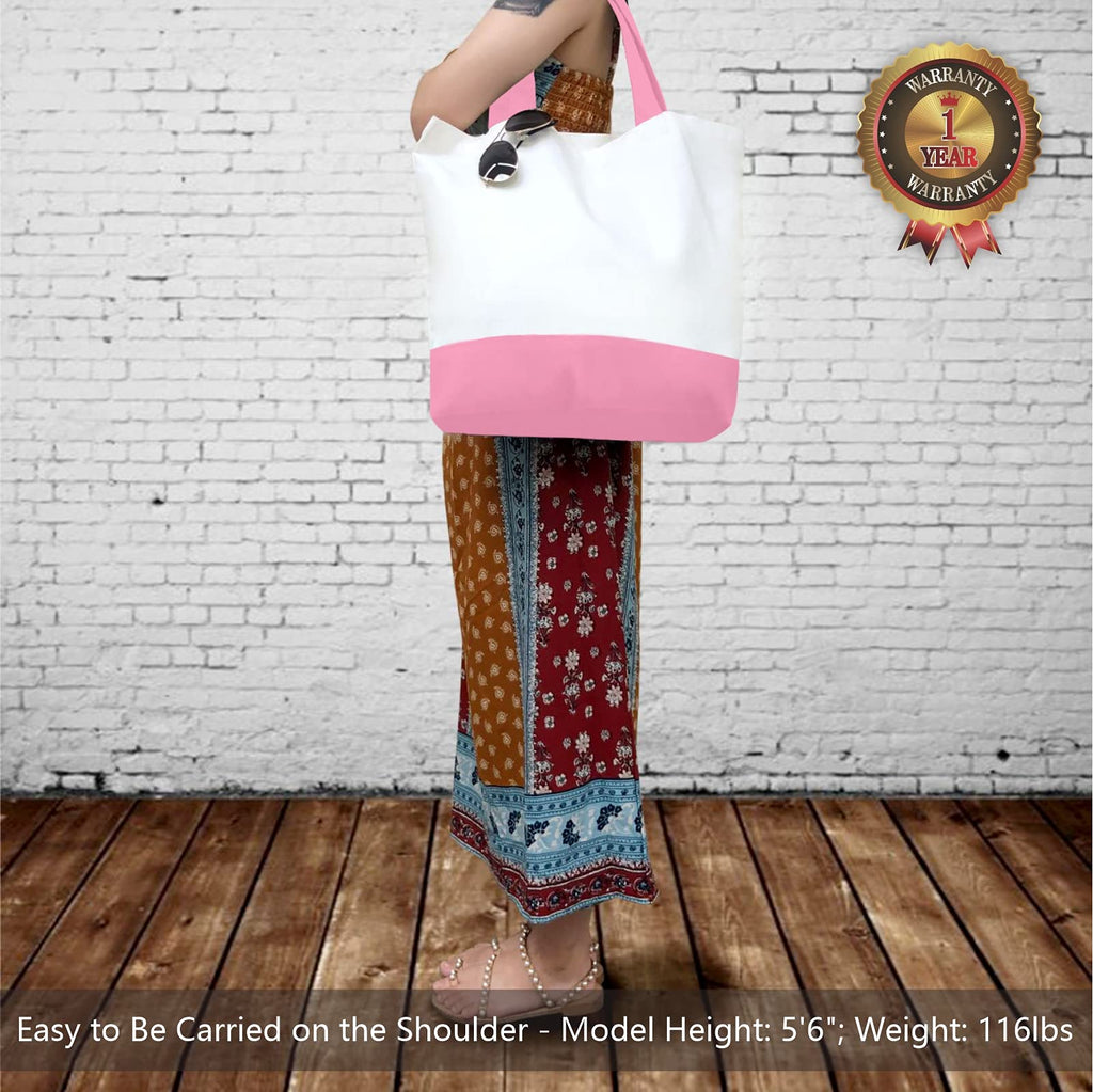 Large Canvas Tote Bag (White with Pink Handles)