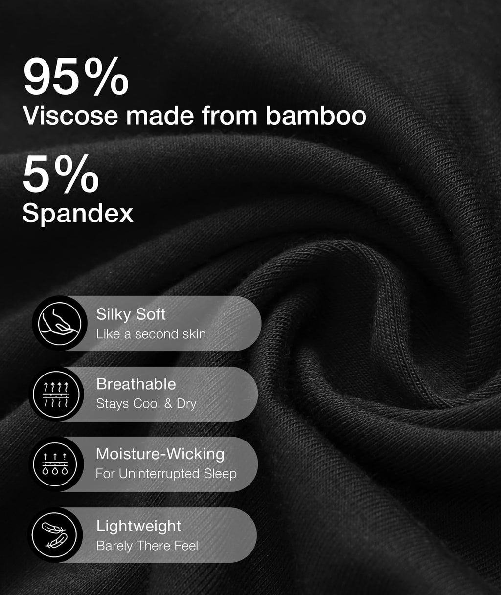 Bamboo Viscose Pajama Set - Soft, Cooling Sleepwear for Treatment Recovery (Black, Round Neck)